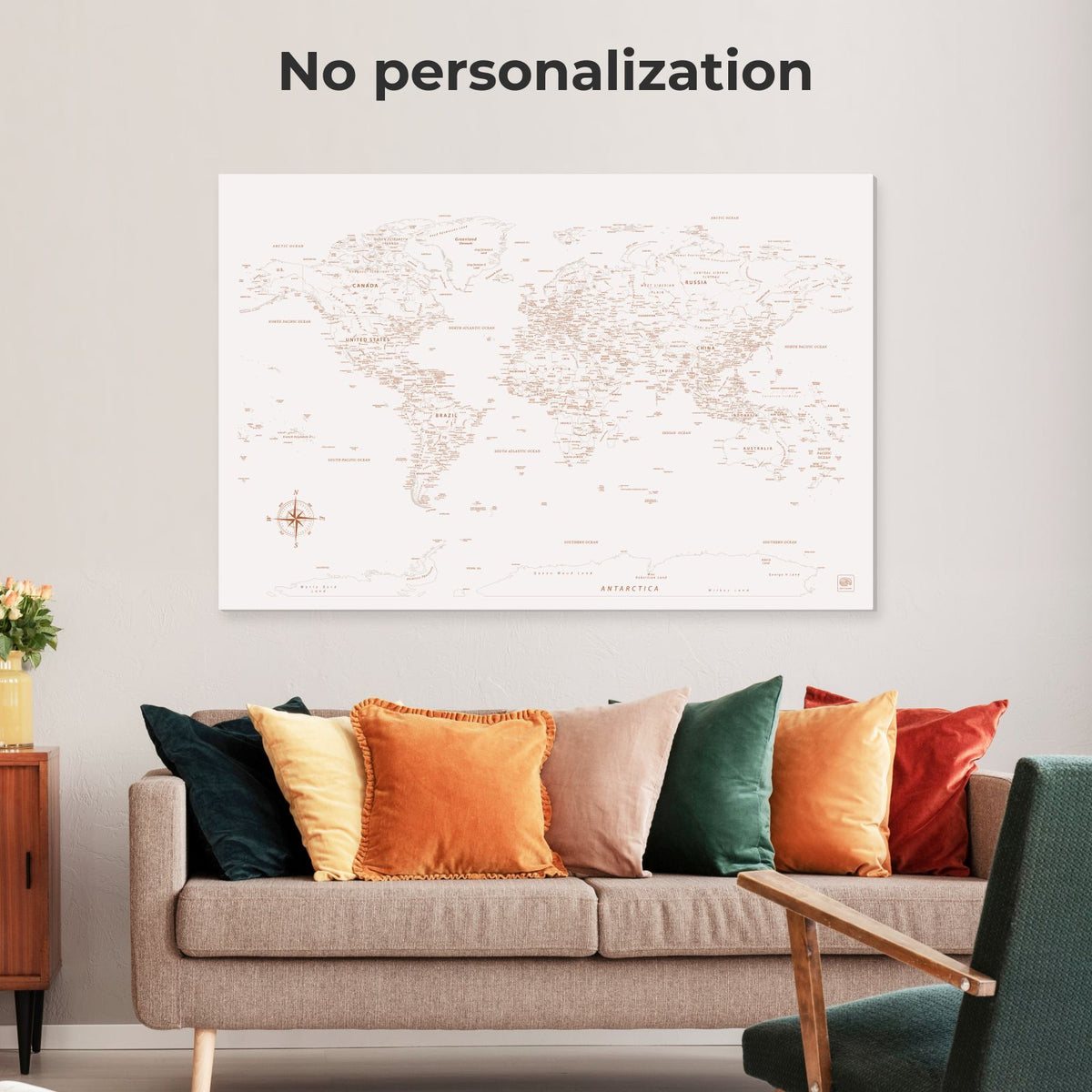 World Map On Canvas - Beige