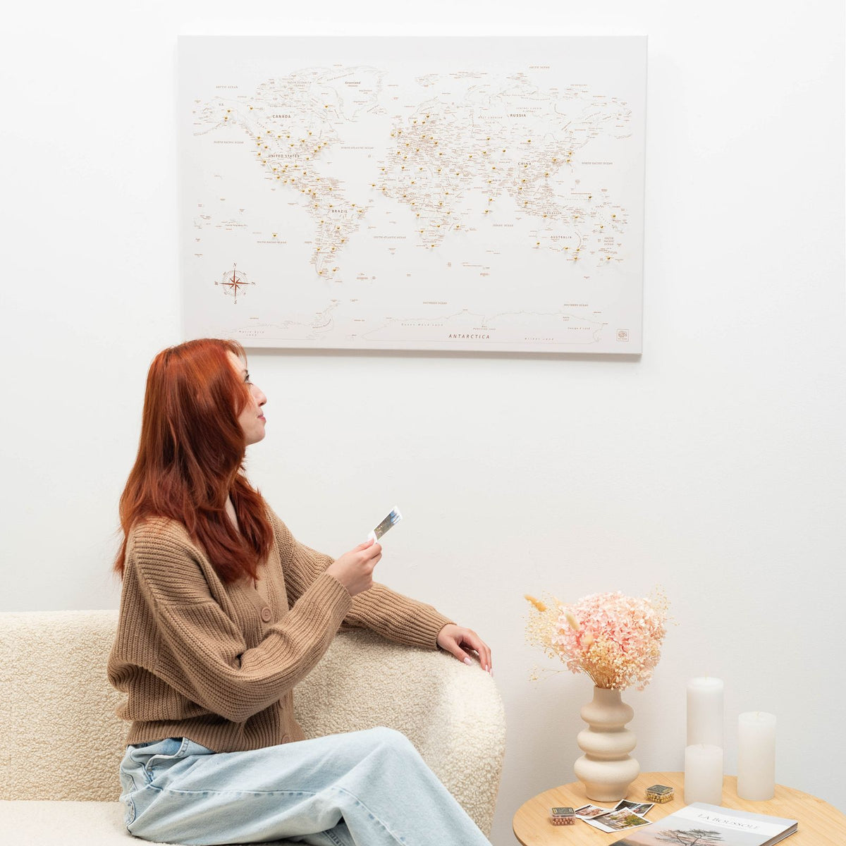 World Map On Canvas - Beige