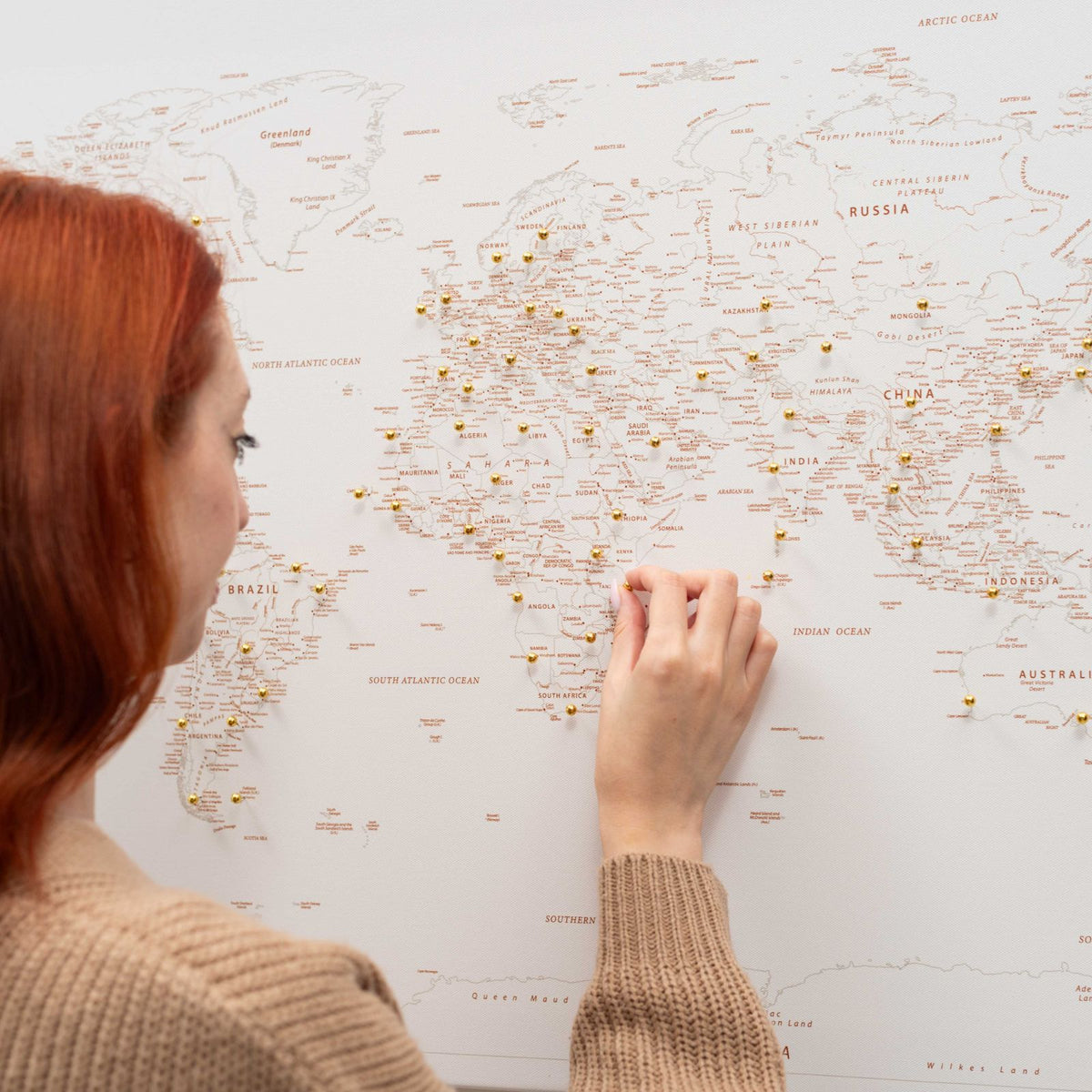 World Map On Canvas - Beige