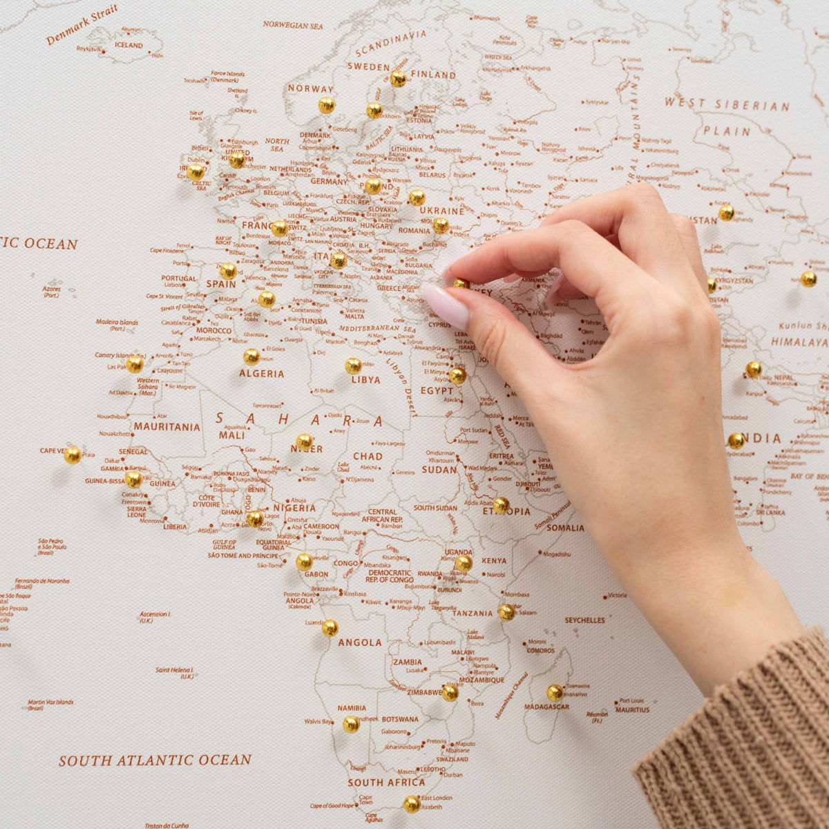 World Map On Canvas - Beige