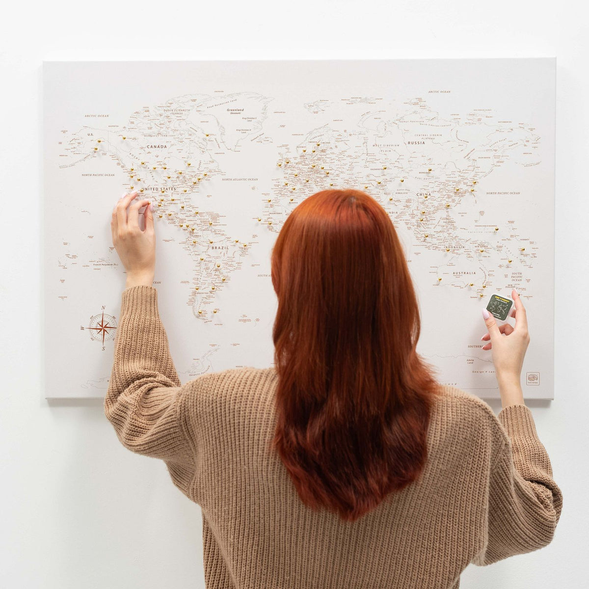 World Map On Canvas - Beige