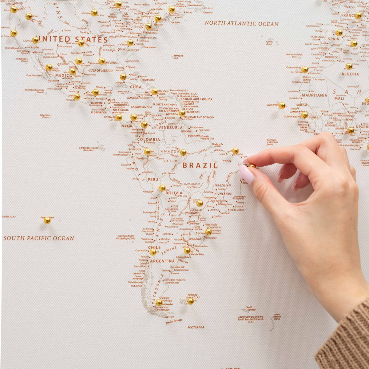 World Map On Canvas - Beige