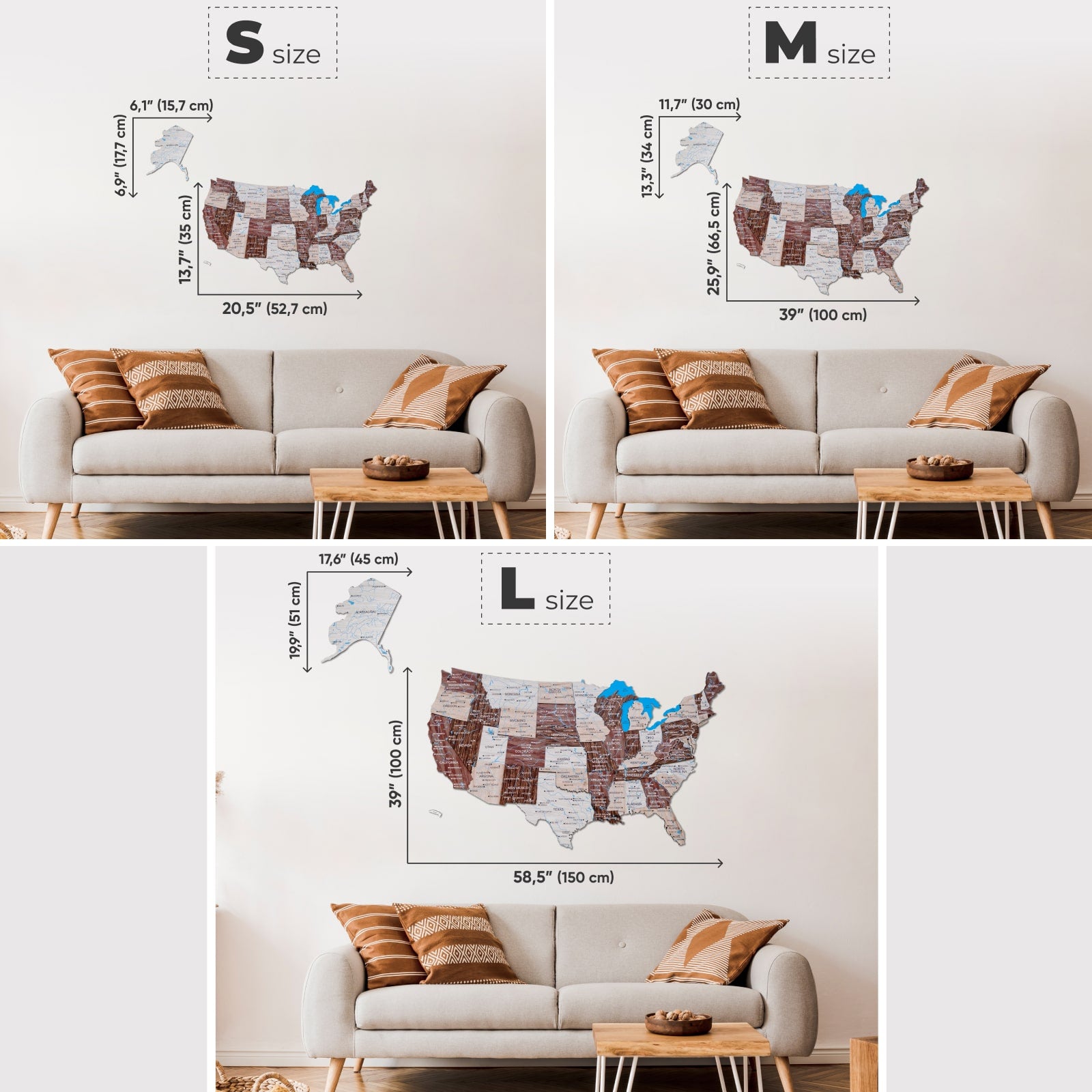 Wooden 3d Map Of Usa - Cappuccino