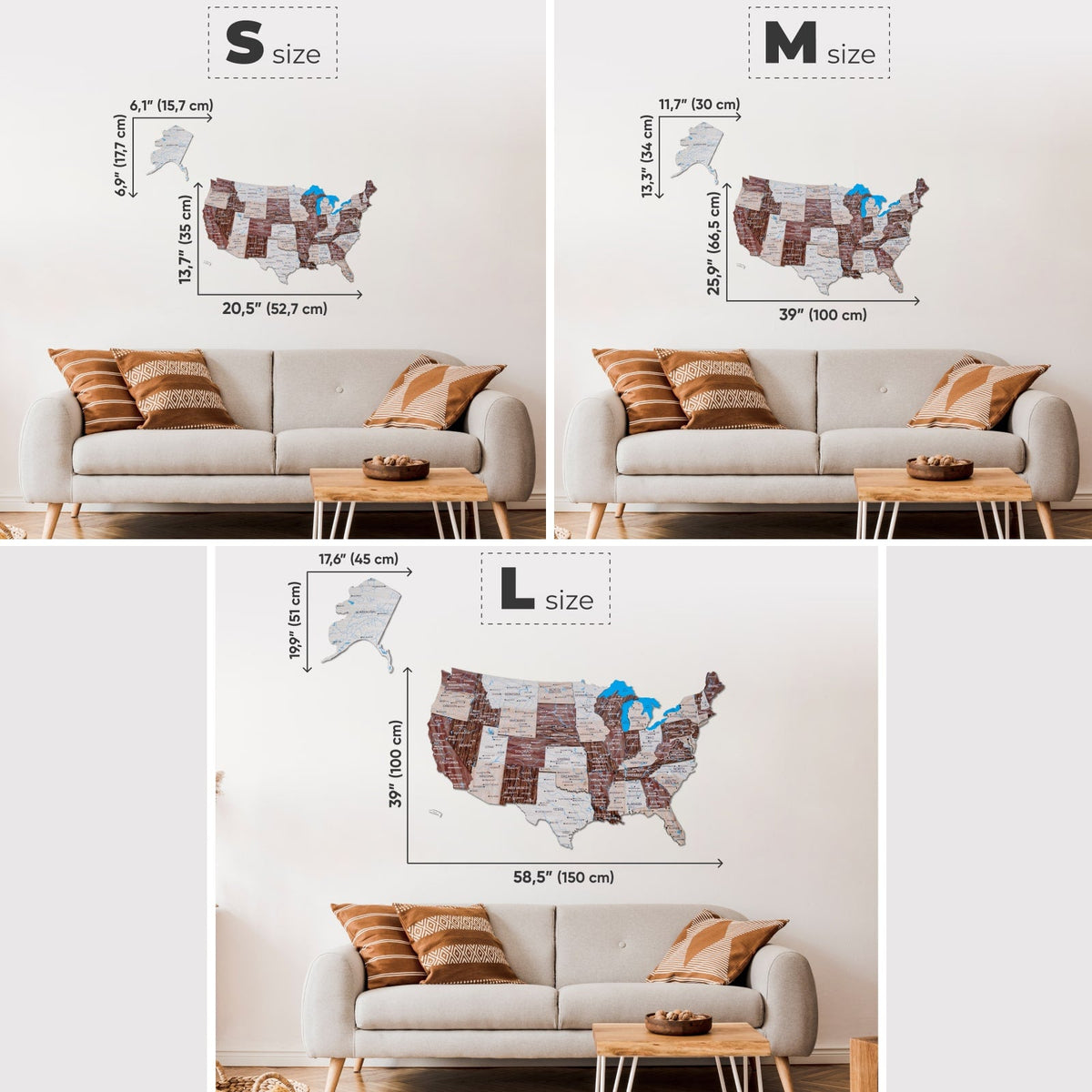 Wooden 3d Map Of Usa - Cappuccino