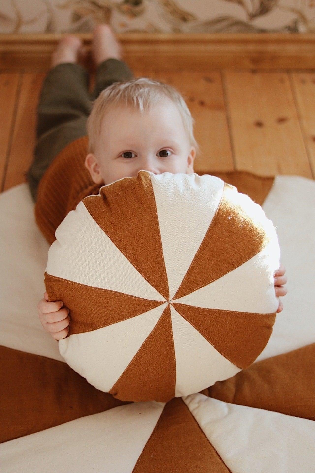 Caramel Circus Round Patchwork Pillow