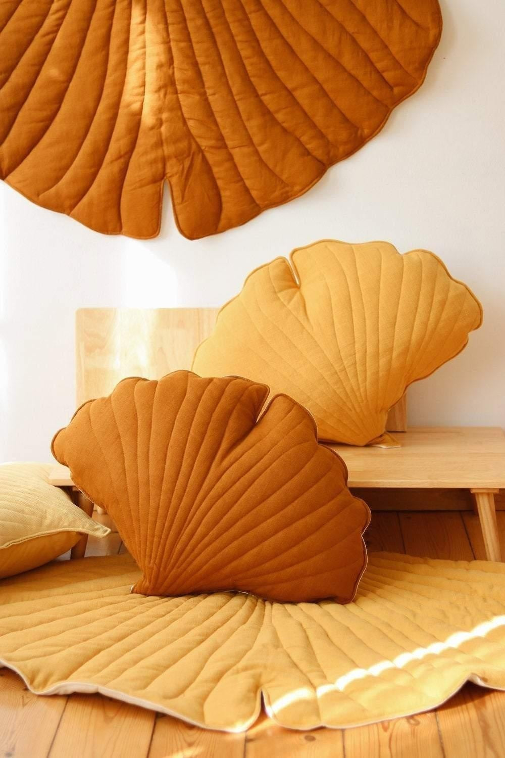 Linen Caramel Ginkgo Leaf Pillow