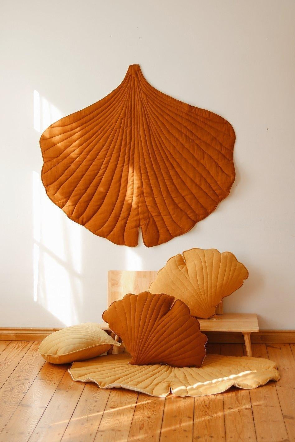 Linen Caramel Ginkgo Leaf Pillow