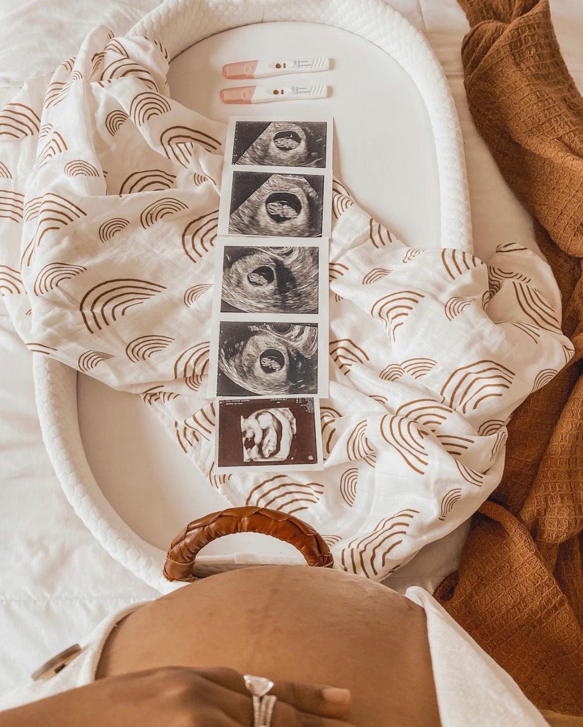 Muslin Swaddle Blanket - Caramel Rainbow