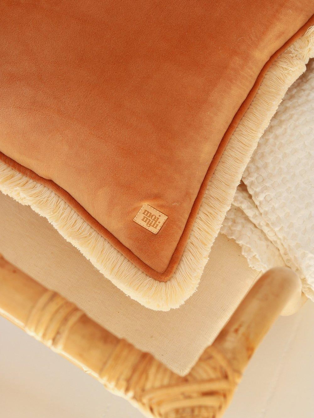 Soft Velvet Caramel - Pillow With Fringe