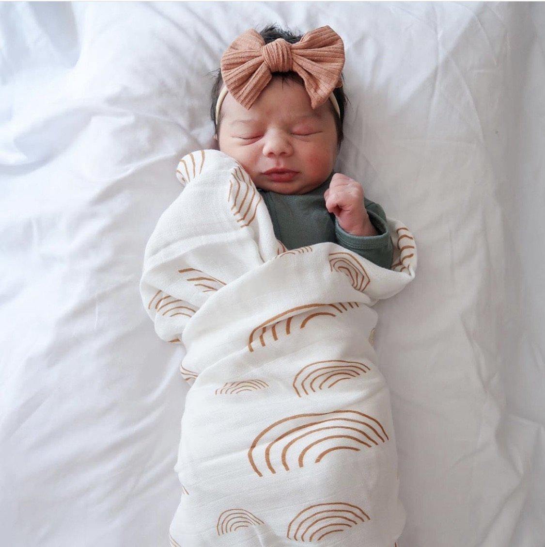 Muslin Swaddle Blanket - Caramel Rainbow