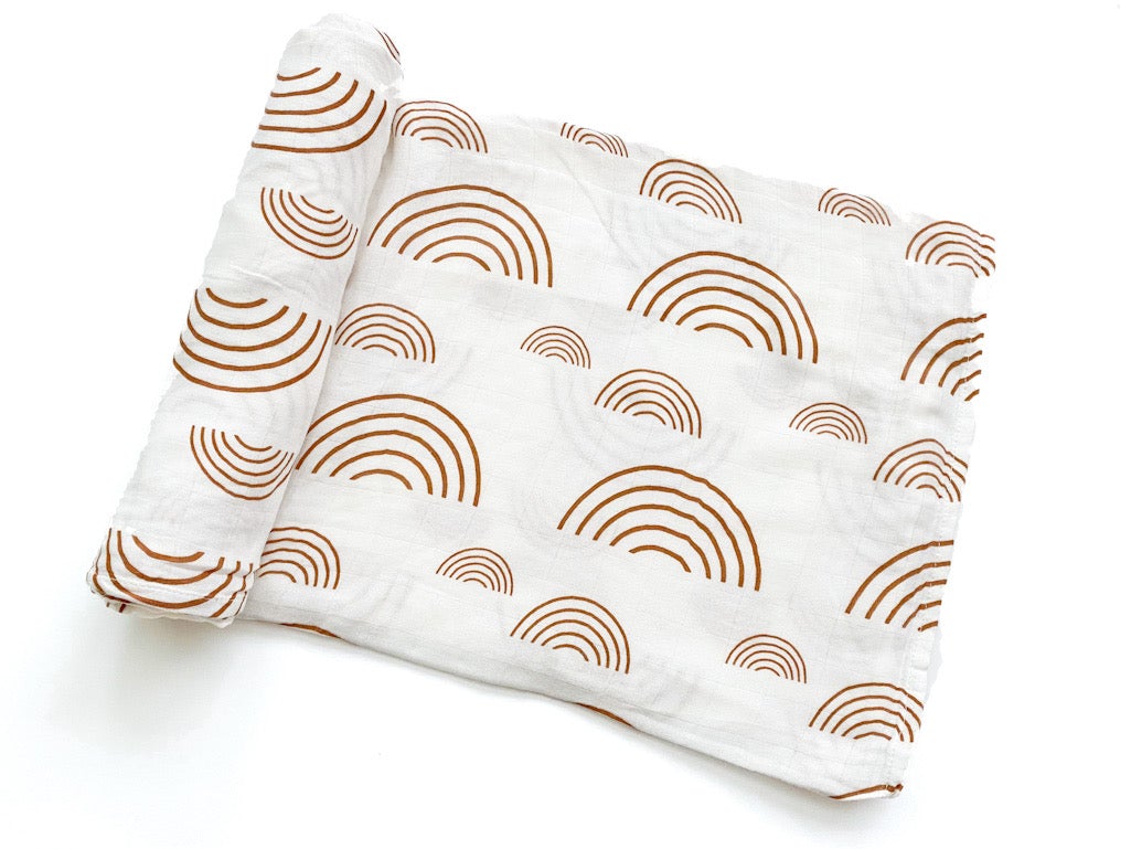 Muslin Swaddle Blanket - Caramel Rainbow