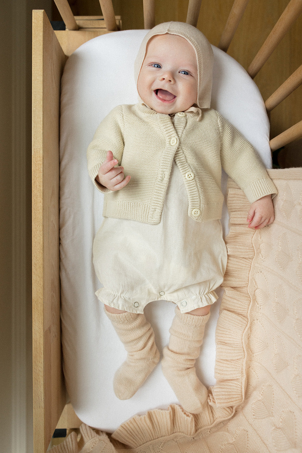 Baby Bonnet + Socks Gift Set - Butter Cream