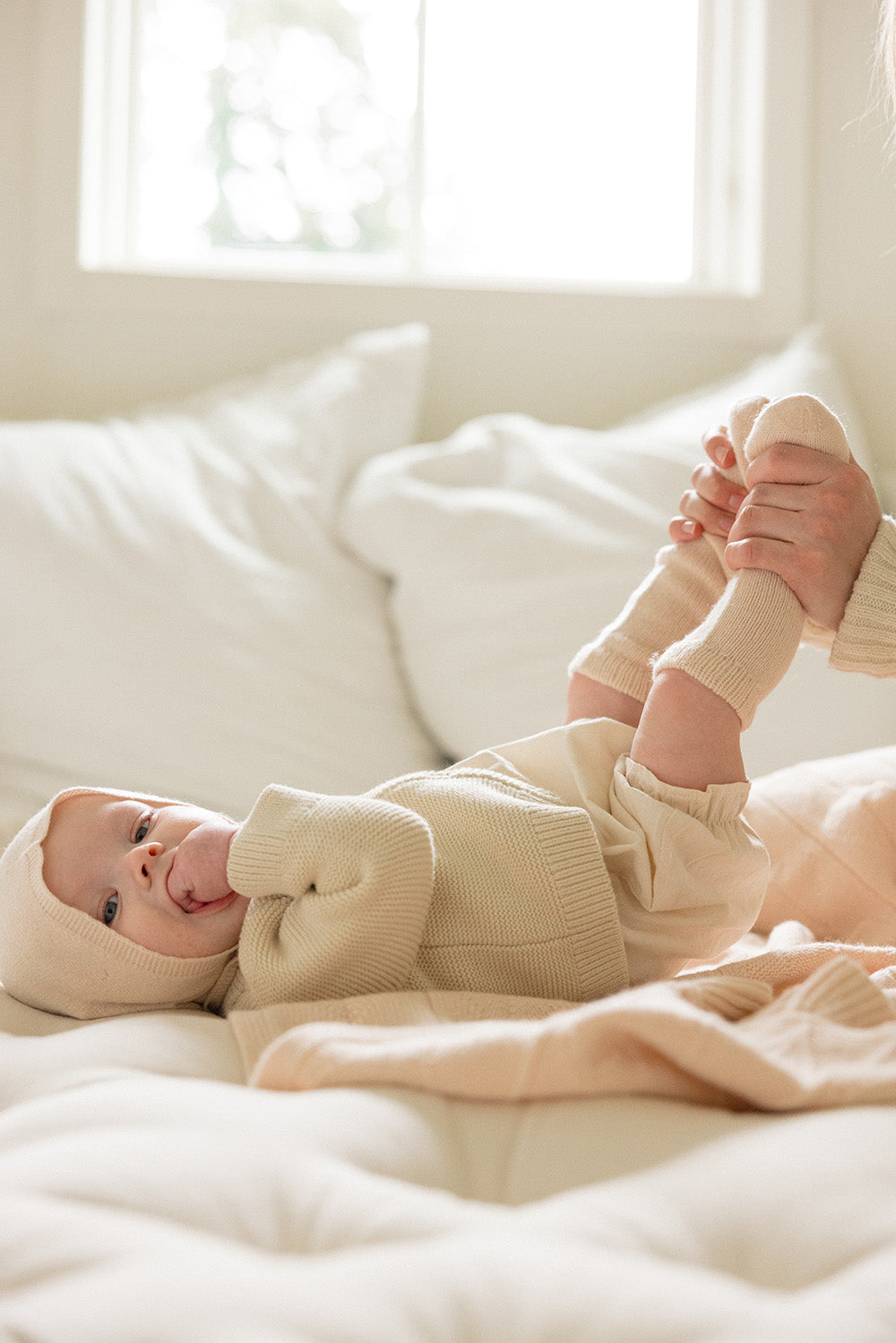 Baby Bonnet + Socks Gift Set - Butter Cream