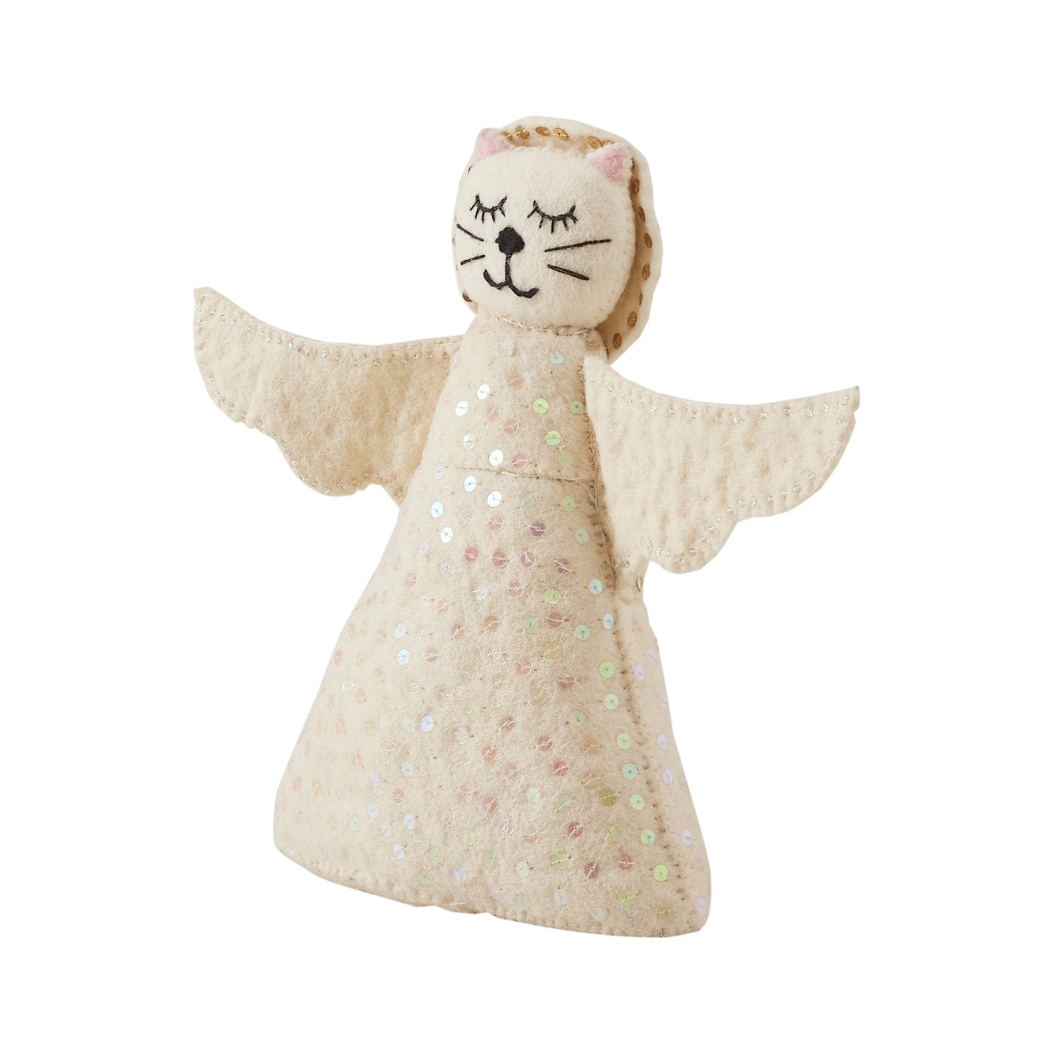 Handmade Cat Angel Felt Christmas Tree Topper Cream