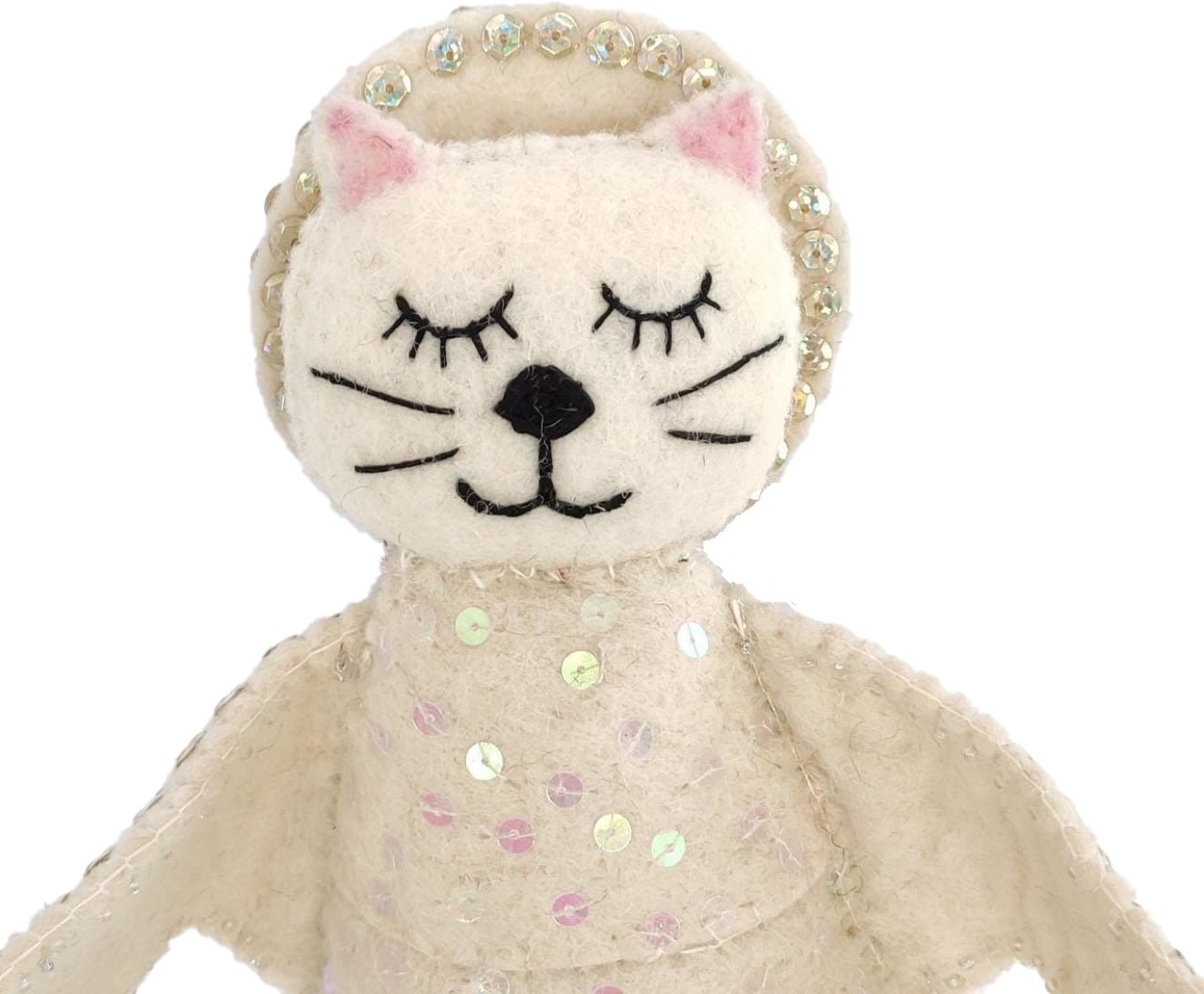 Handmade Cat Angel Felt Christmas Tree Topper Cream