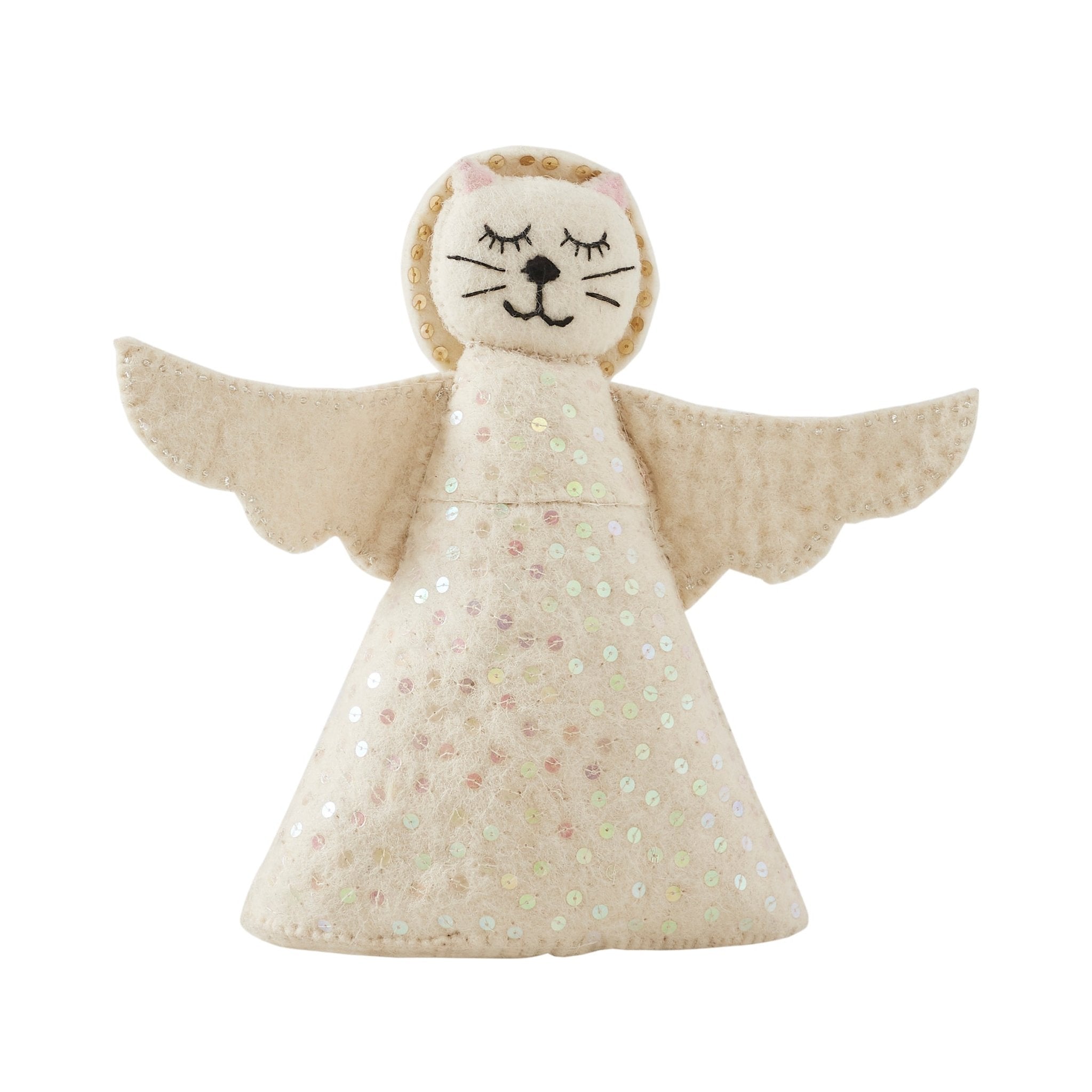 Handmade Cat Angel Felt Christmas Tree Topper Cream