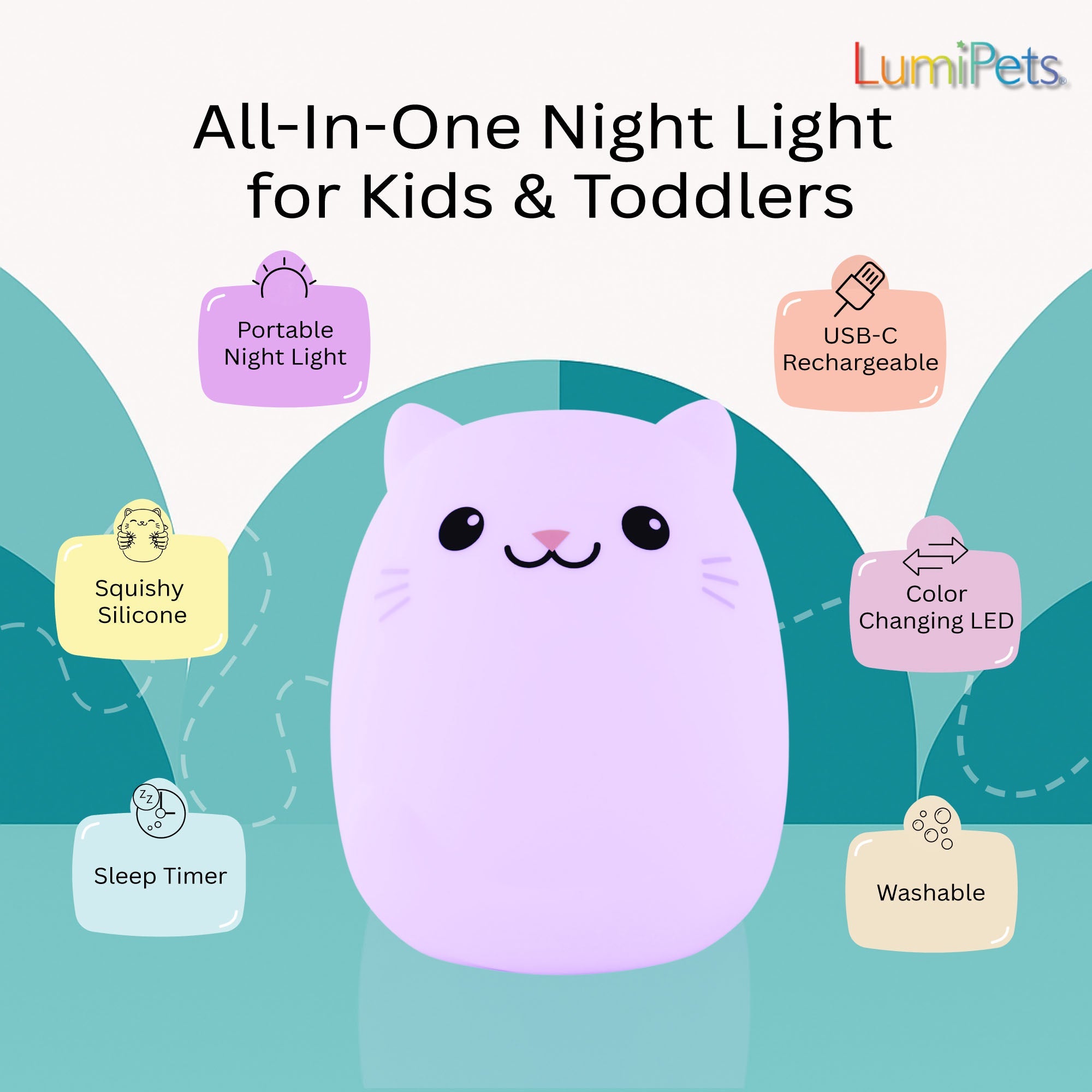 Lumipets® Clive The Cat- Children's Touch Night Light