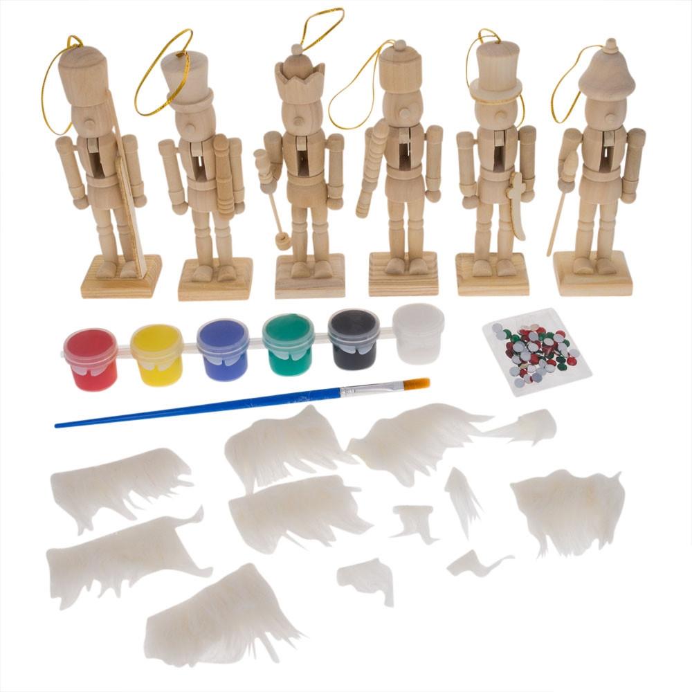 Set Of 6 Unfinished Wooden Nutcrackers Diy Craft Kit 5 Inches