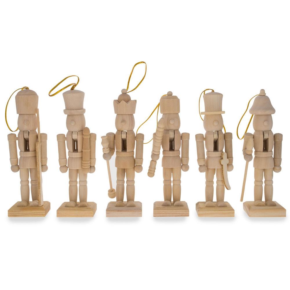 Set Of 6 Unfinished Wooden Nutcrackers Diy Craft Kit 5 Inches