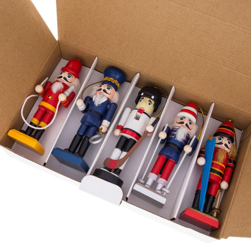 5 Nutcrackers: Firefighter, Policeman, Hockey, Skier, Snowboarder 5 Inches