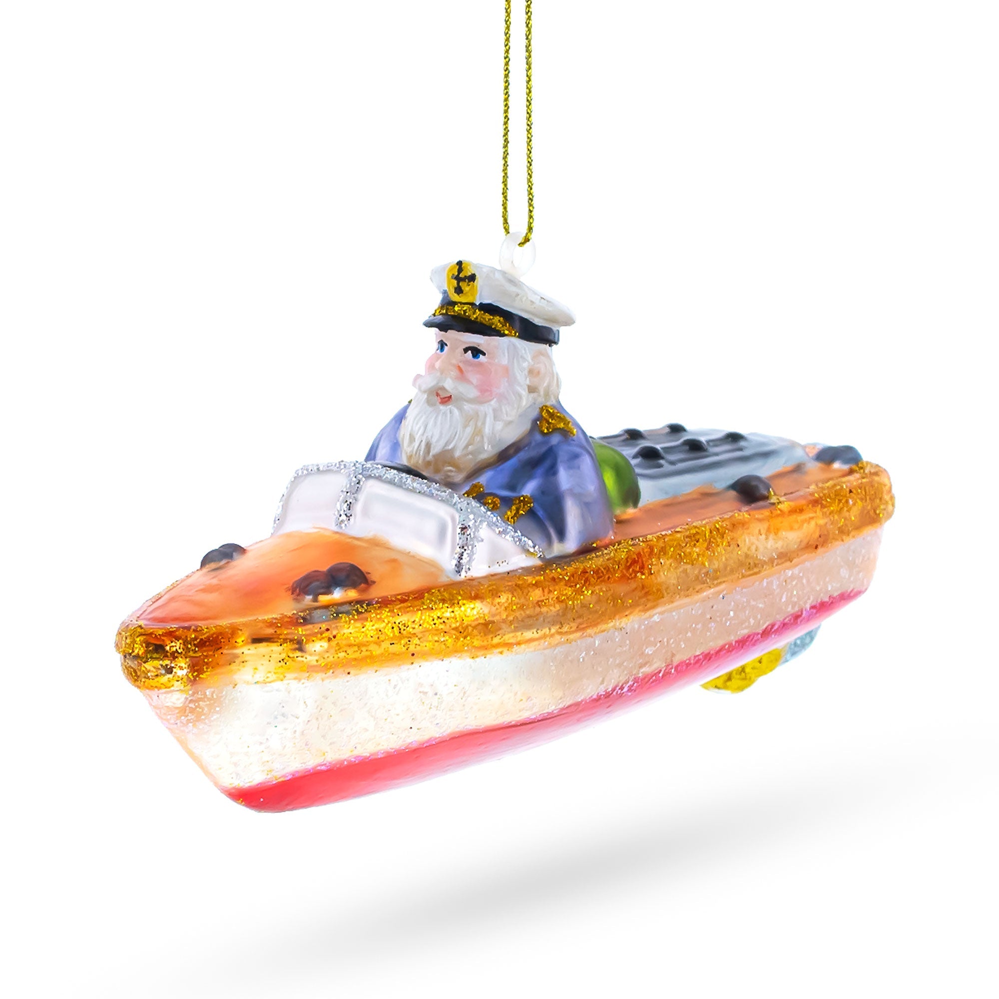 Nautical Captain Santa On Boat - Elegant Blown Glass Christmas Ornament