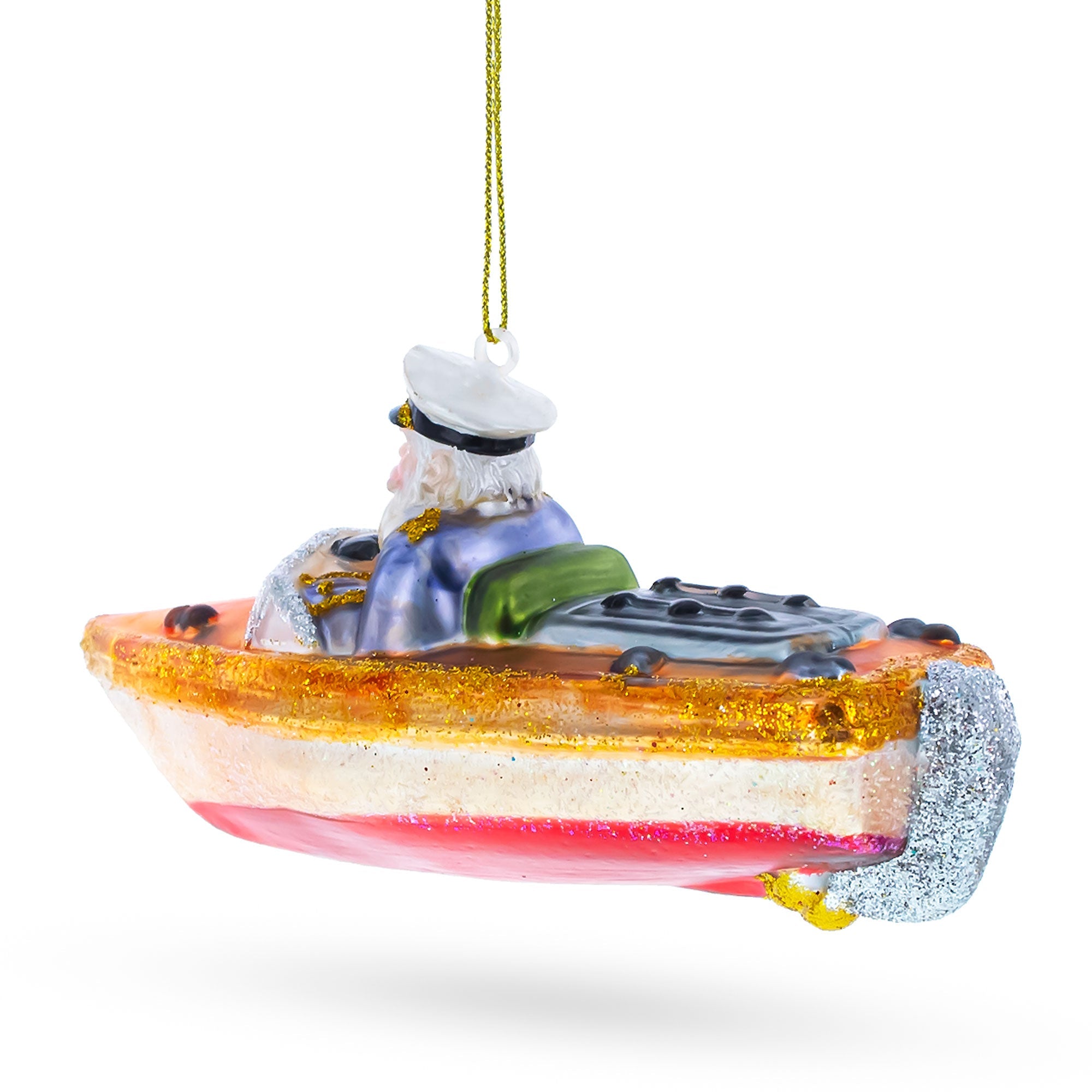 Nautical Captain Santa On Boat - Elegant Blown Glass Christmas Ornament