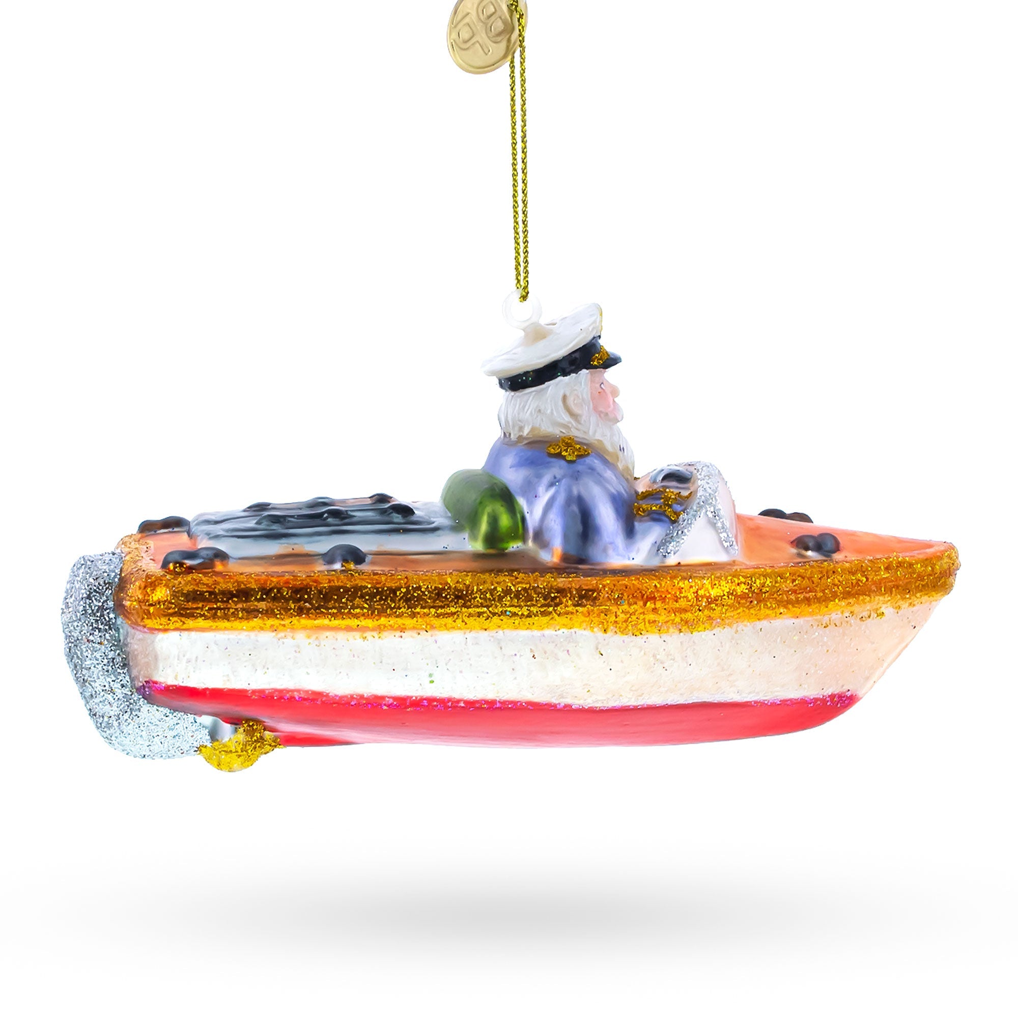 Nautical Captain Santa On Boat - Elegant Blown Glass Christmas Ornament