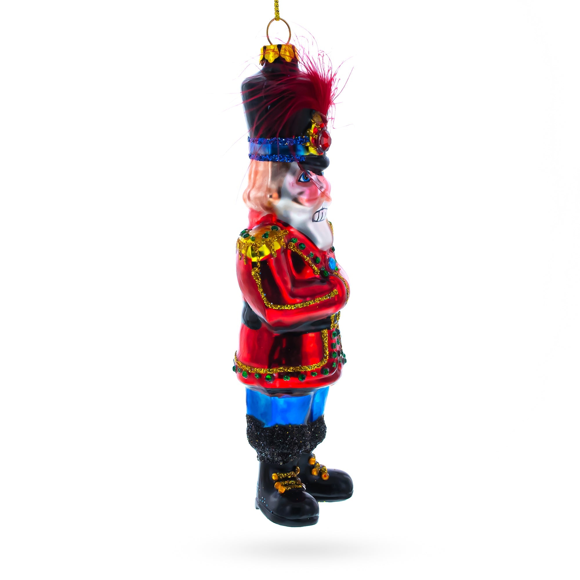 Elegant Nutcracker Soldier With Fur Hat - Artisan Blown Glass Christmas Ornament