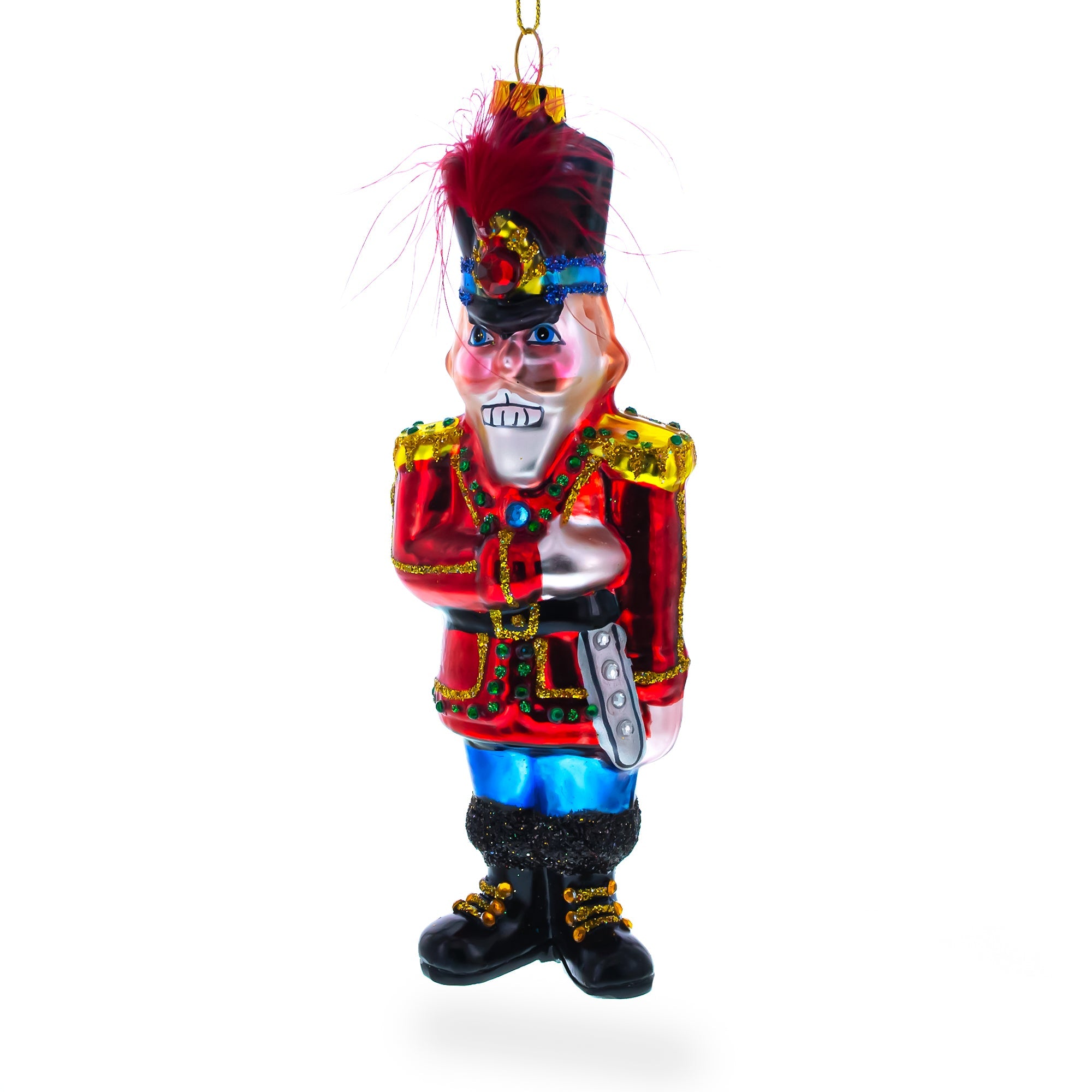 Elegant Nutcracker Soldier With Fur Hat - Artisan Blown Glass Christmas Ornament