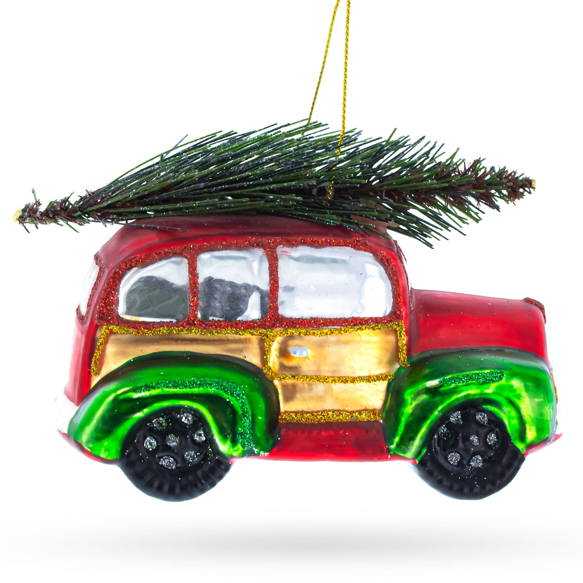 Car Carrying Artificial Christmas Tree - Vintage-inspired Blown Glass Ornament