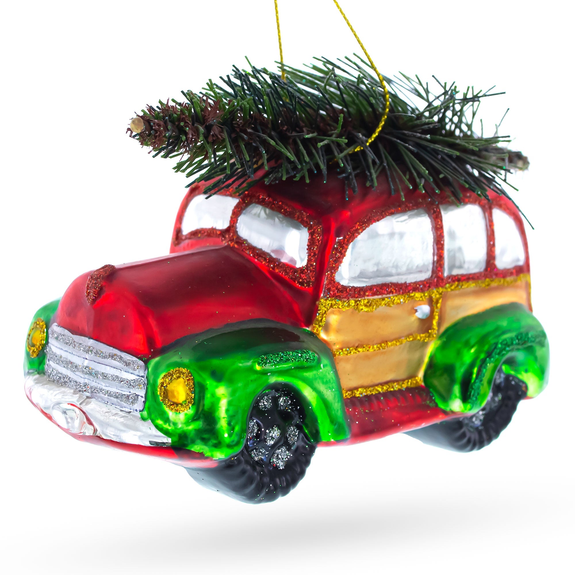 Car Carrying Artificial Christmas Tree - Vintage-inspired Blown Glass Ornament