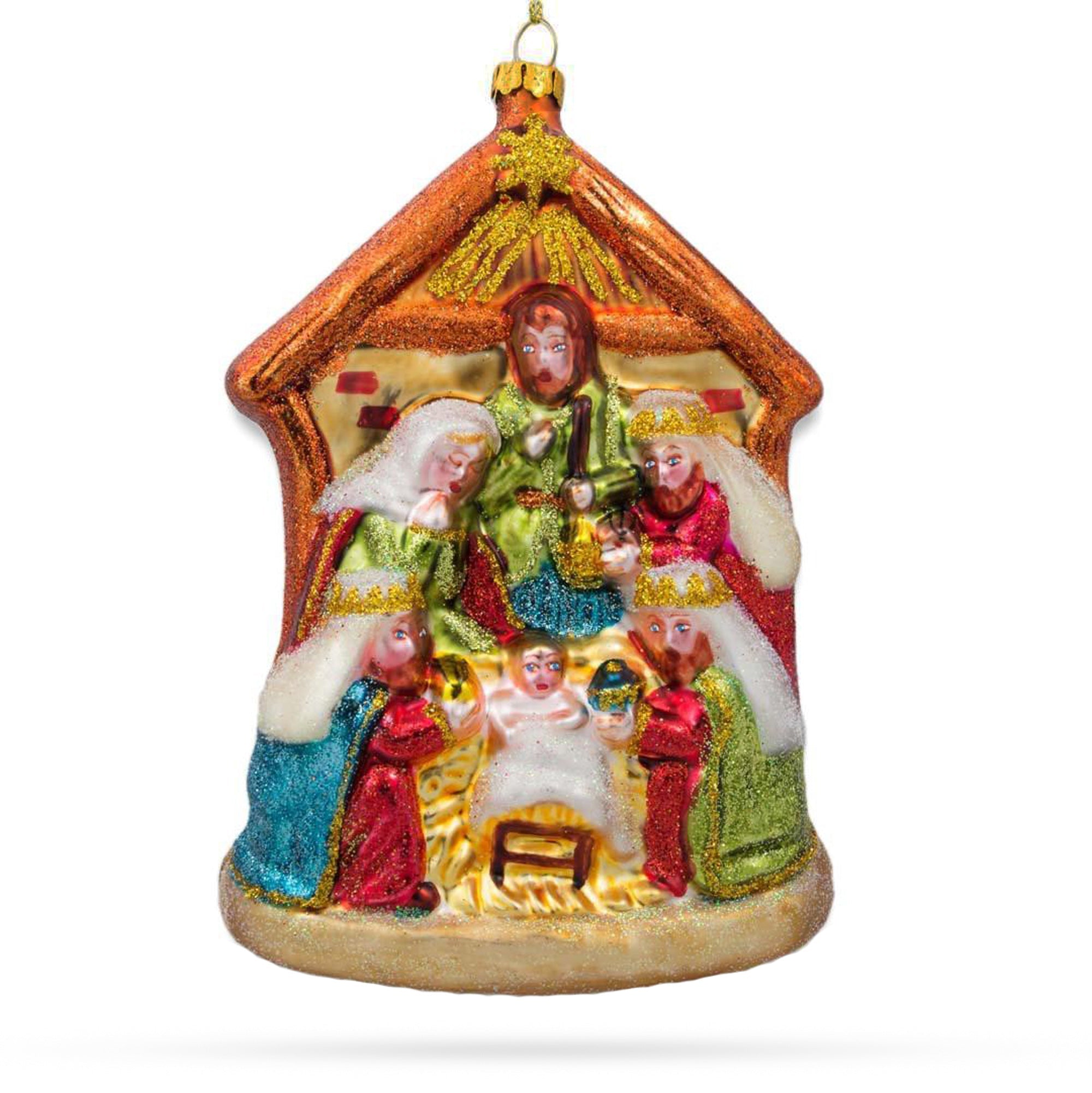 Magnificent Large Nativity Scene - Blessed Blown Glass Christmas Ornament