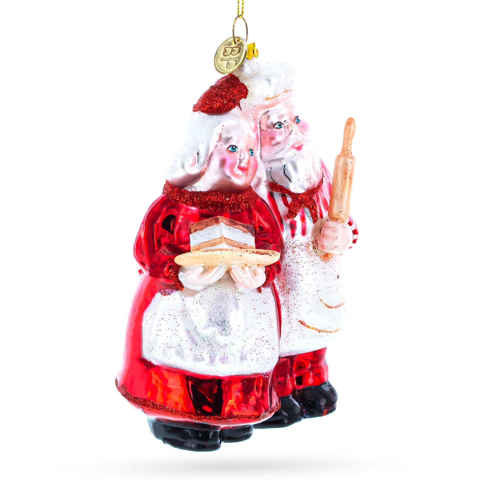 Delightful Mr. And Mrs. Santa Claus Baking Cake - Handcrafted Blown Glass Christmas Ornament