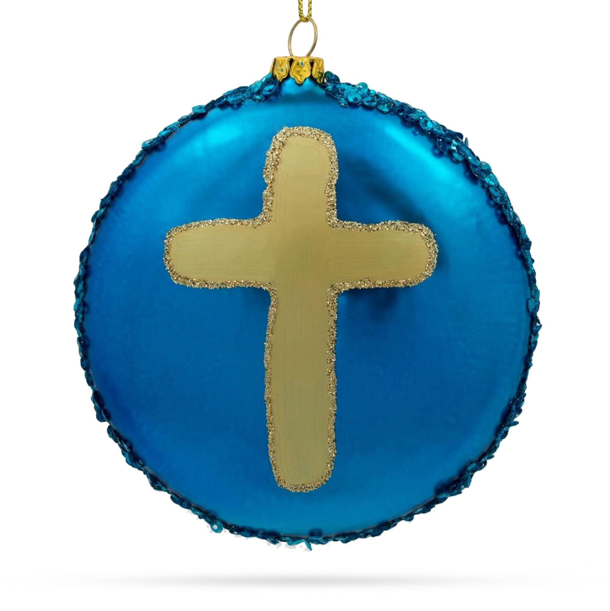 Serene Holy Family On Purple Disc - Blown Glass Christmas Ornament