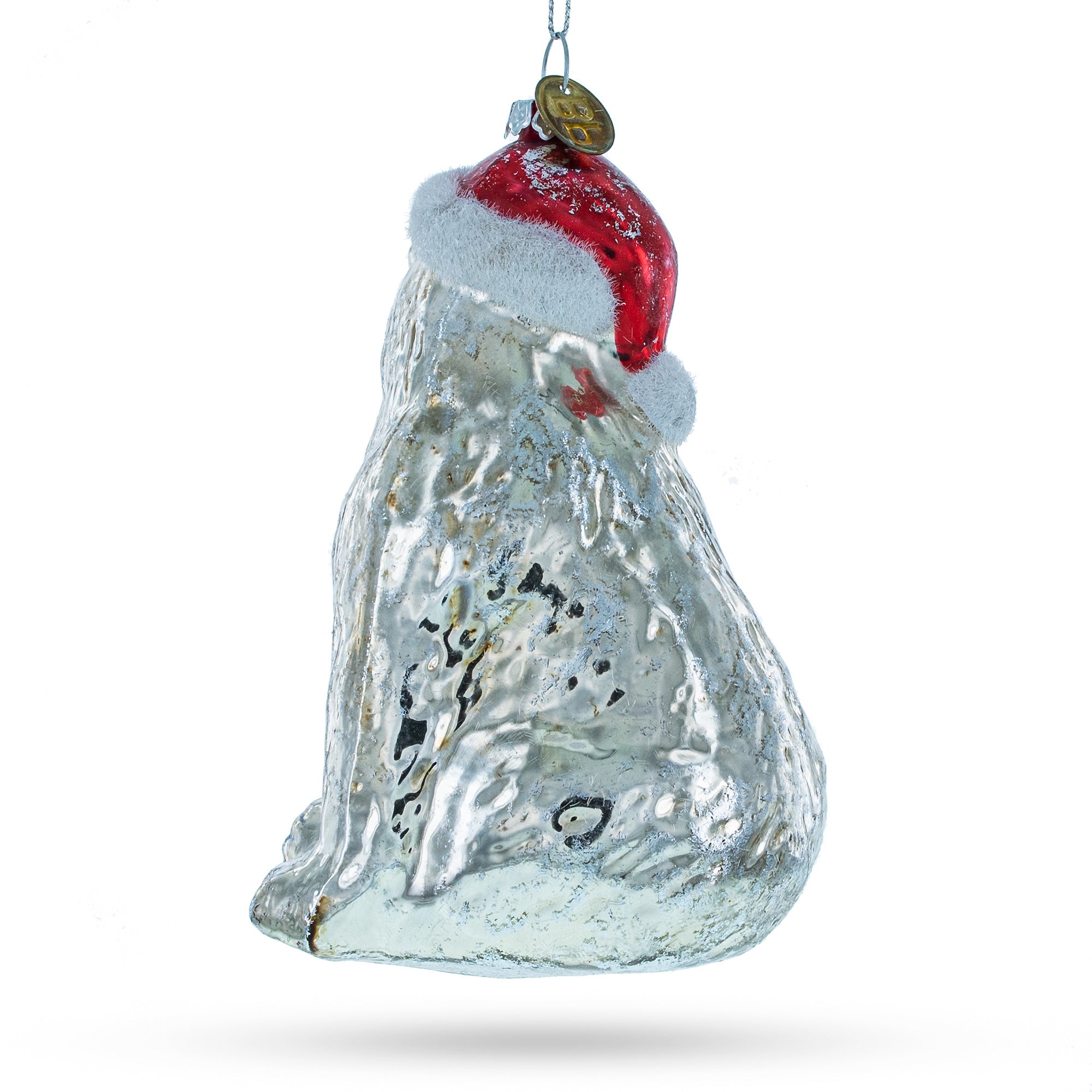 Polar Bear In Festive Red Christmas Hat - Splendid Blown Glass Christmas Ornament