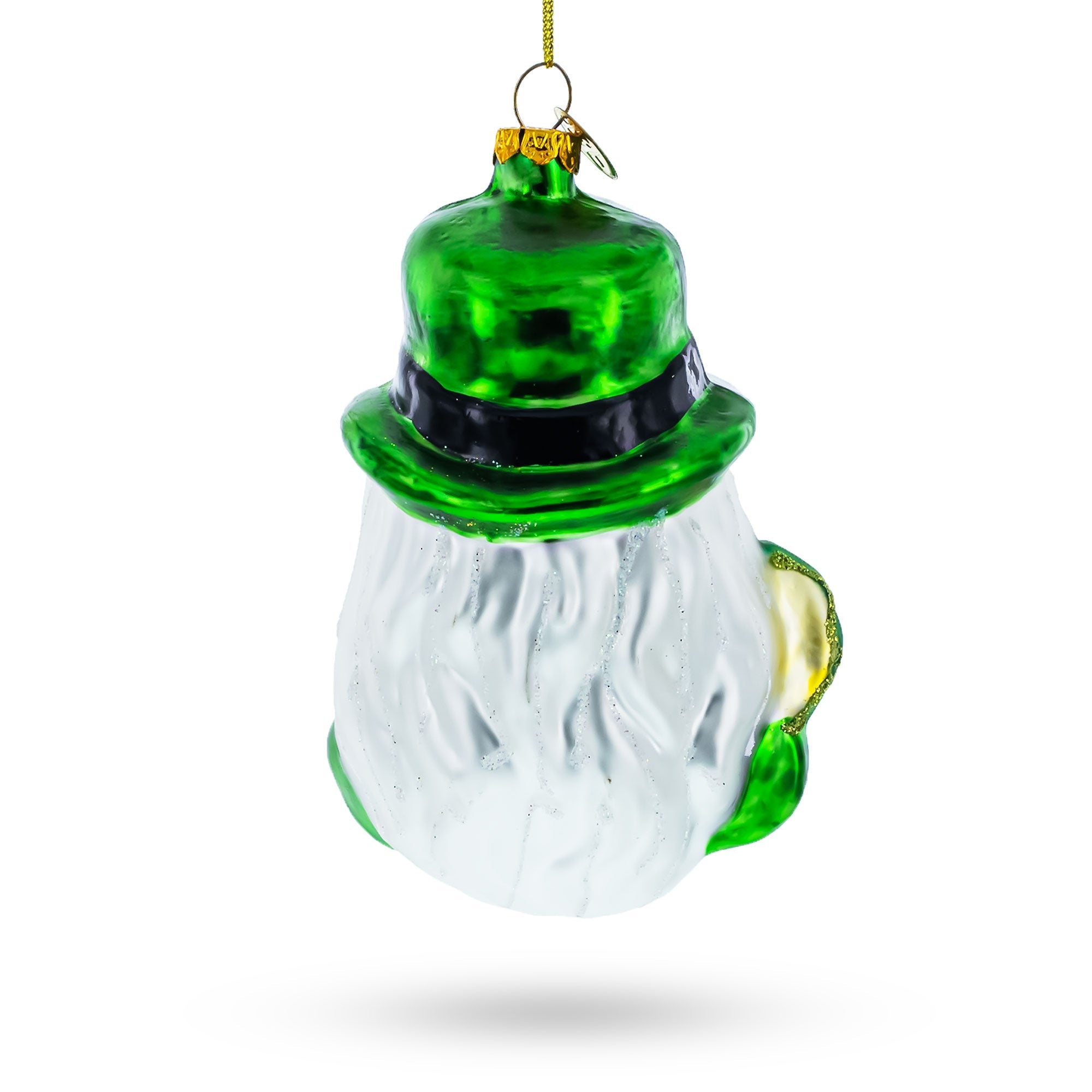 Irish Santa Holding A Pipe With Green Hat - Exquisite Blown Glass Christmas Ornament