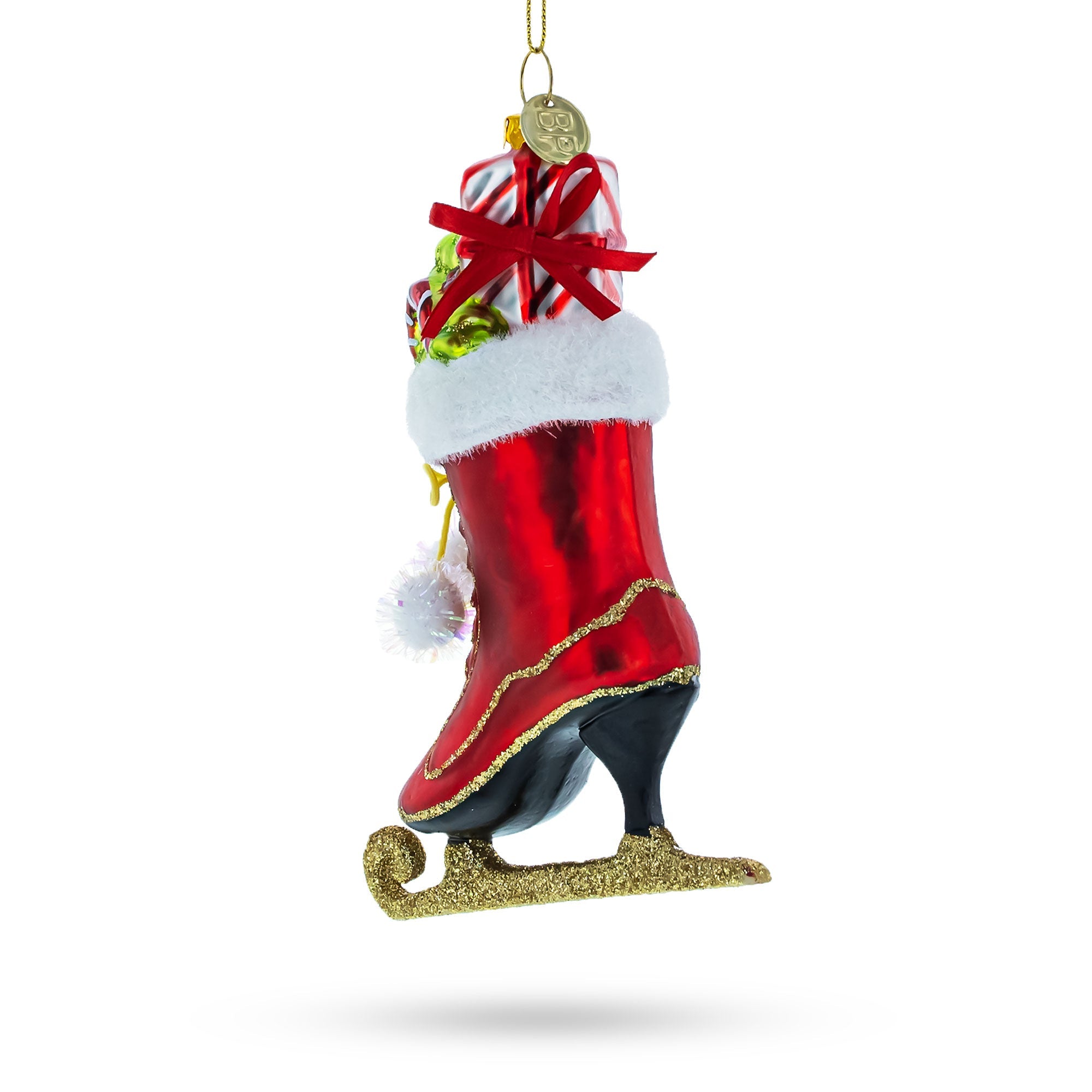 Ice Skate Boot Filled With Gifts - Festive Blown Glass Christmas Ornament