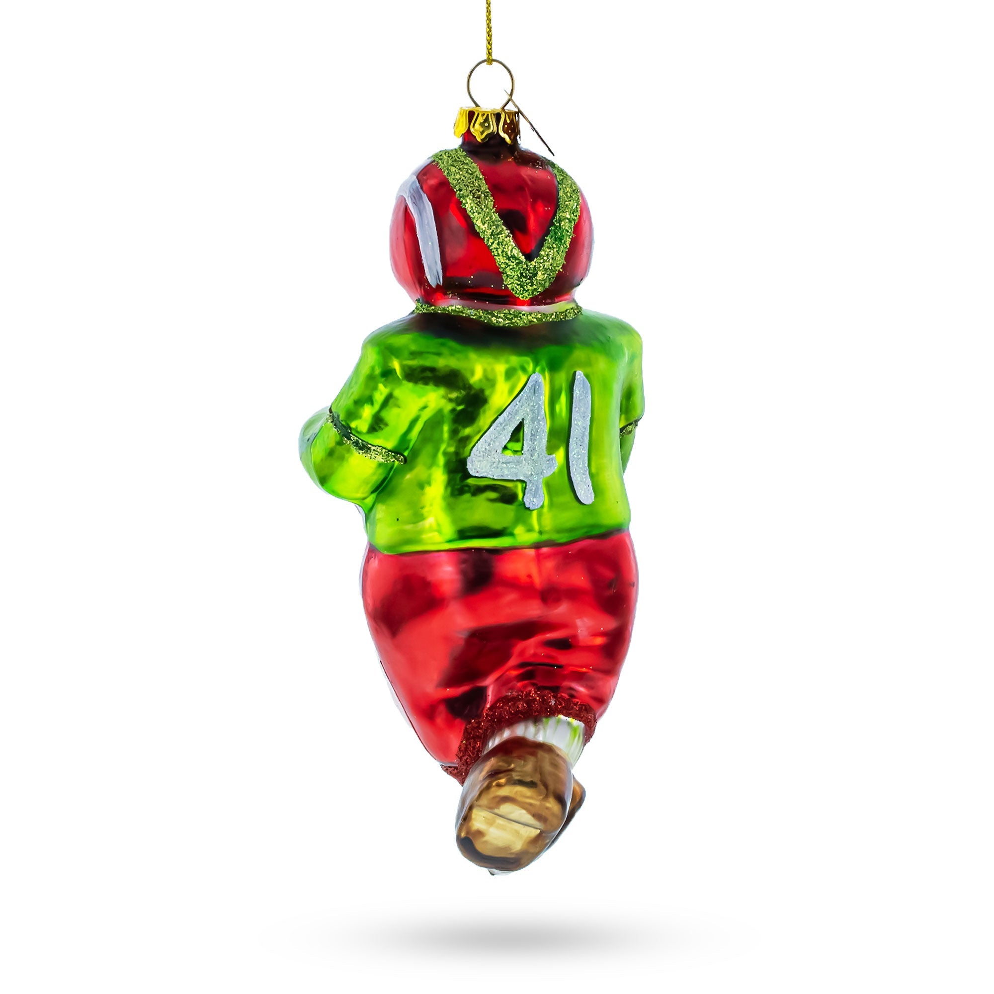 Athletic Snowman Playing Football - Captivating Blown Glass Christmas Ornament