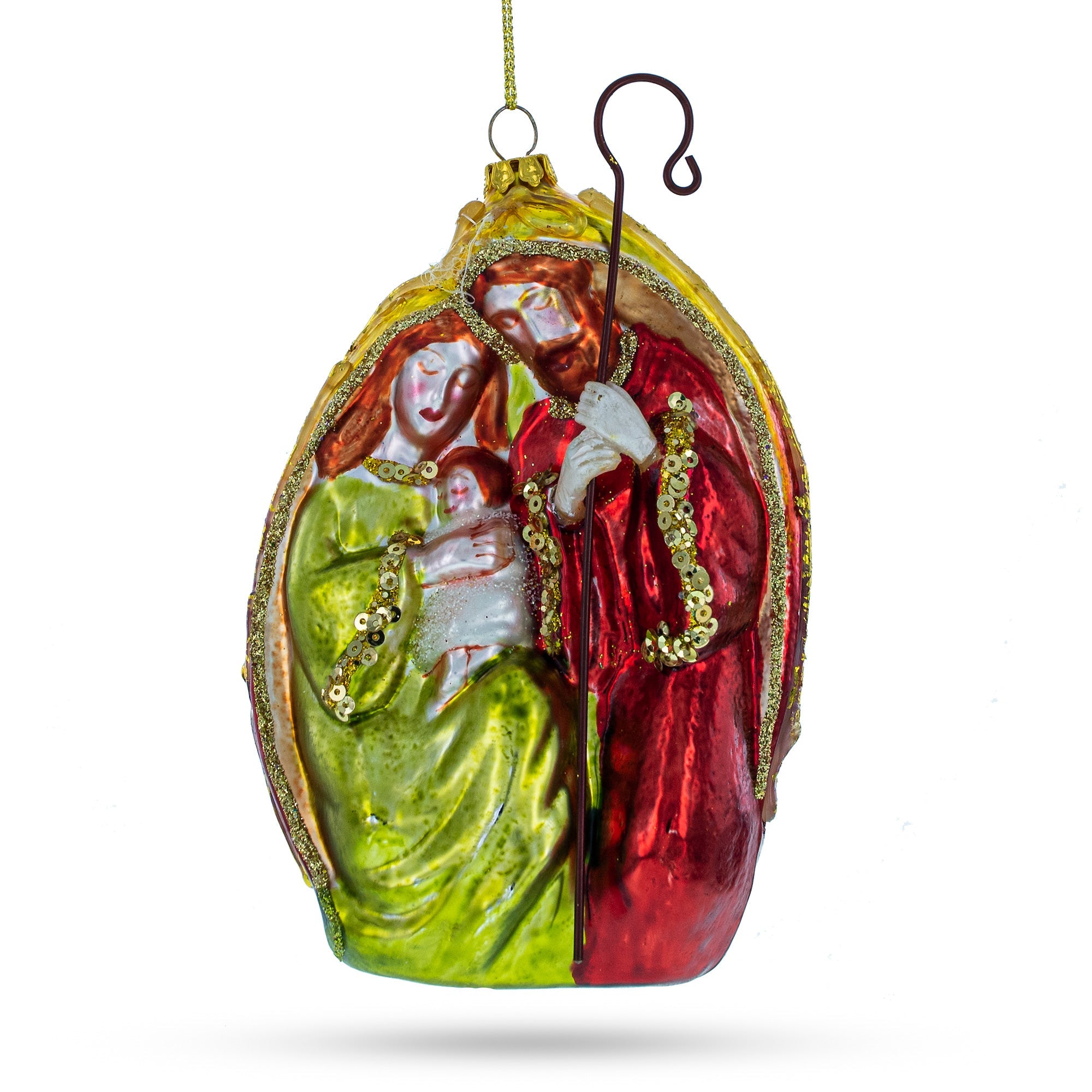 Sacred Nativity Scene - Spiritual Blown Glass Christmas Ornament