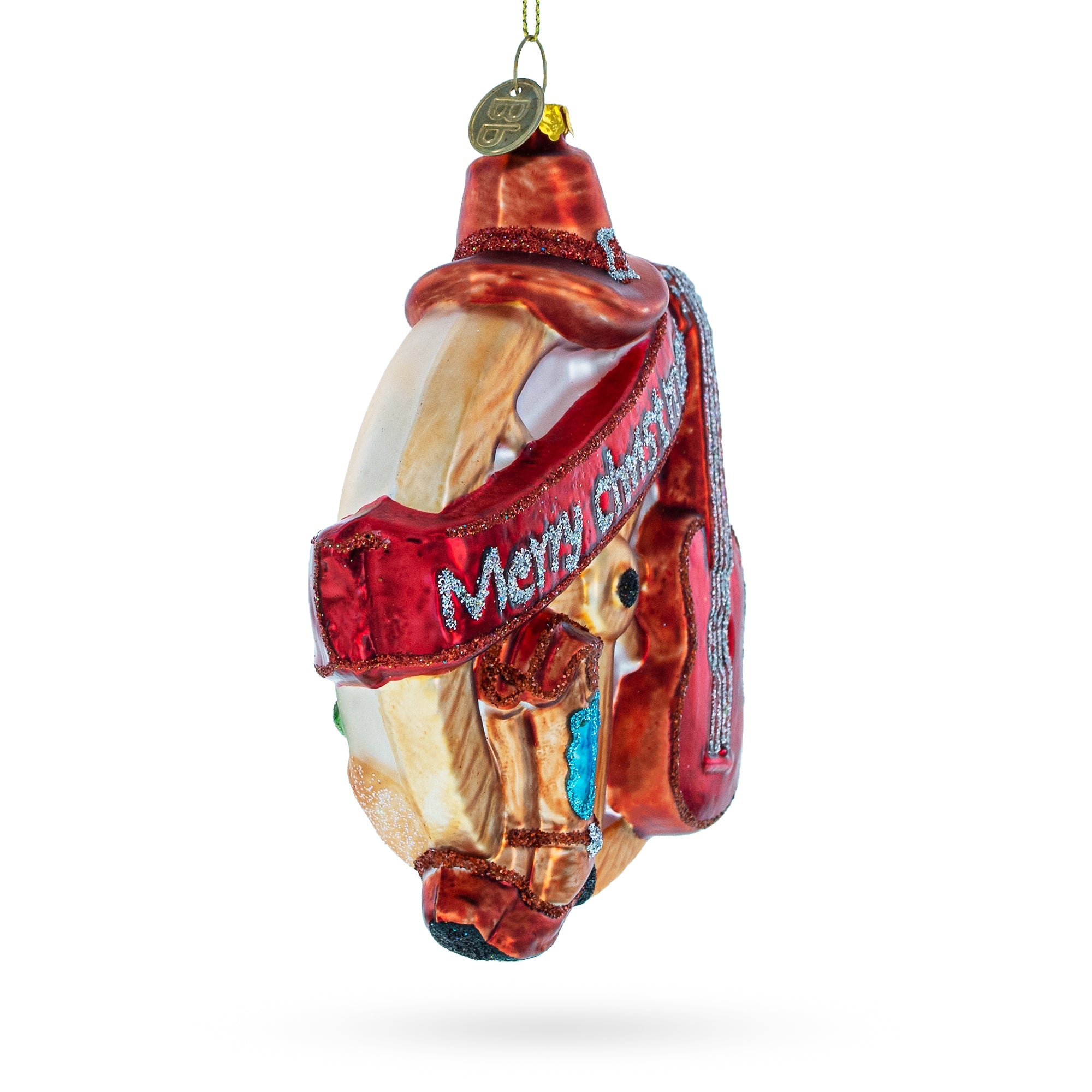 Western Ensemble With Guitar, Cowboy Boots, Hat, And Wheel - Festive Blown Glass Christmas Ornament