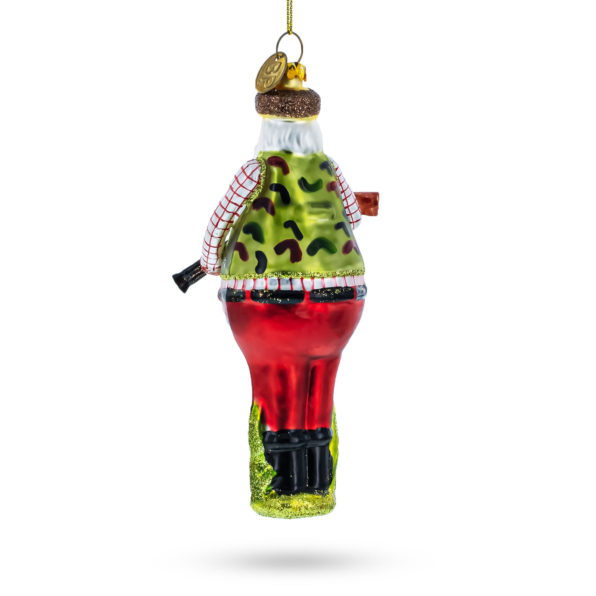 Rustic Lumberjack Hunter Santa - Handcrafted Blown Glass Christmas Ornament