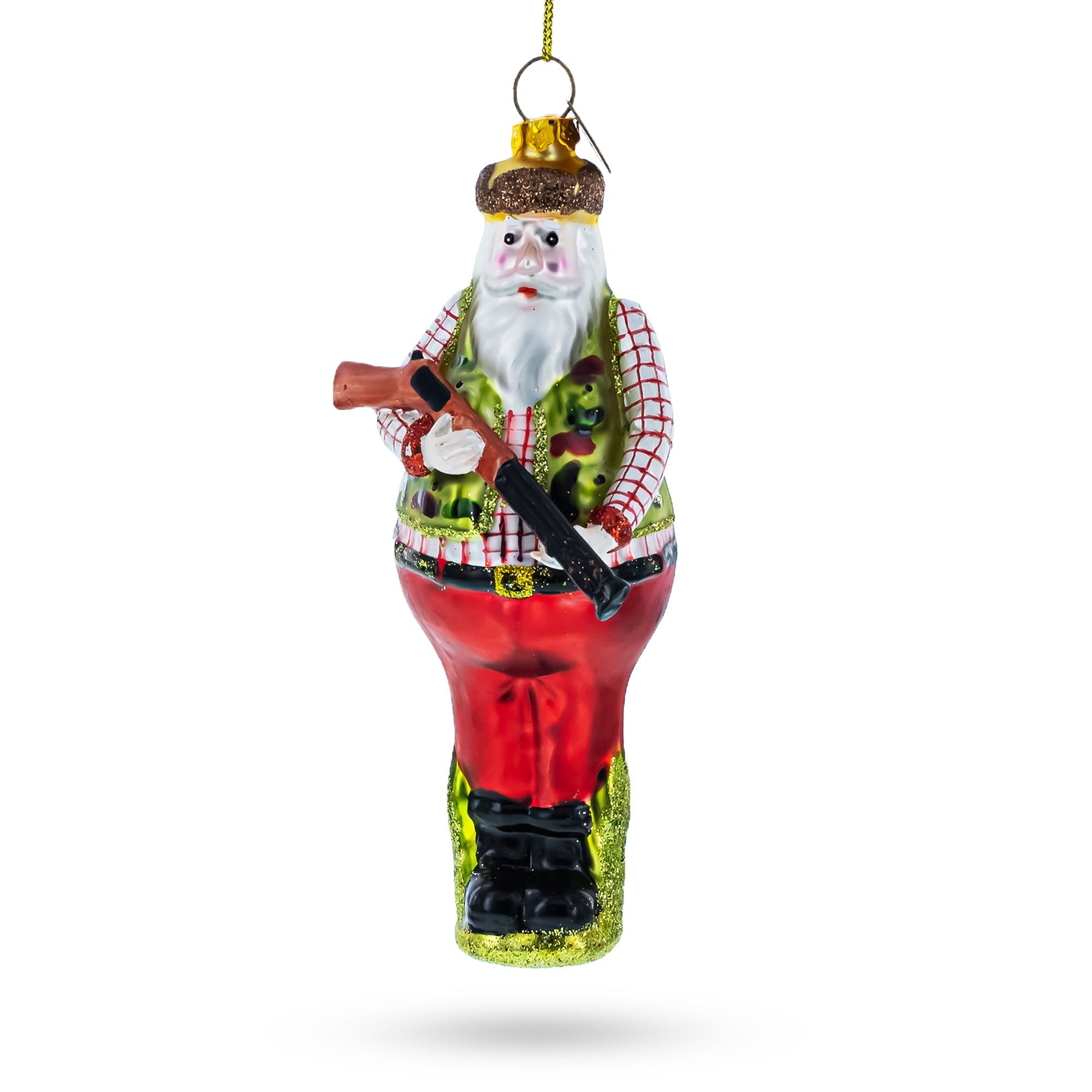 Rustic Lumberjack Hunter Santa - Handcrafted Blown Glass Christmas Ornament