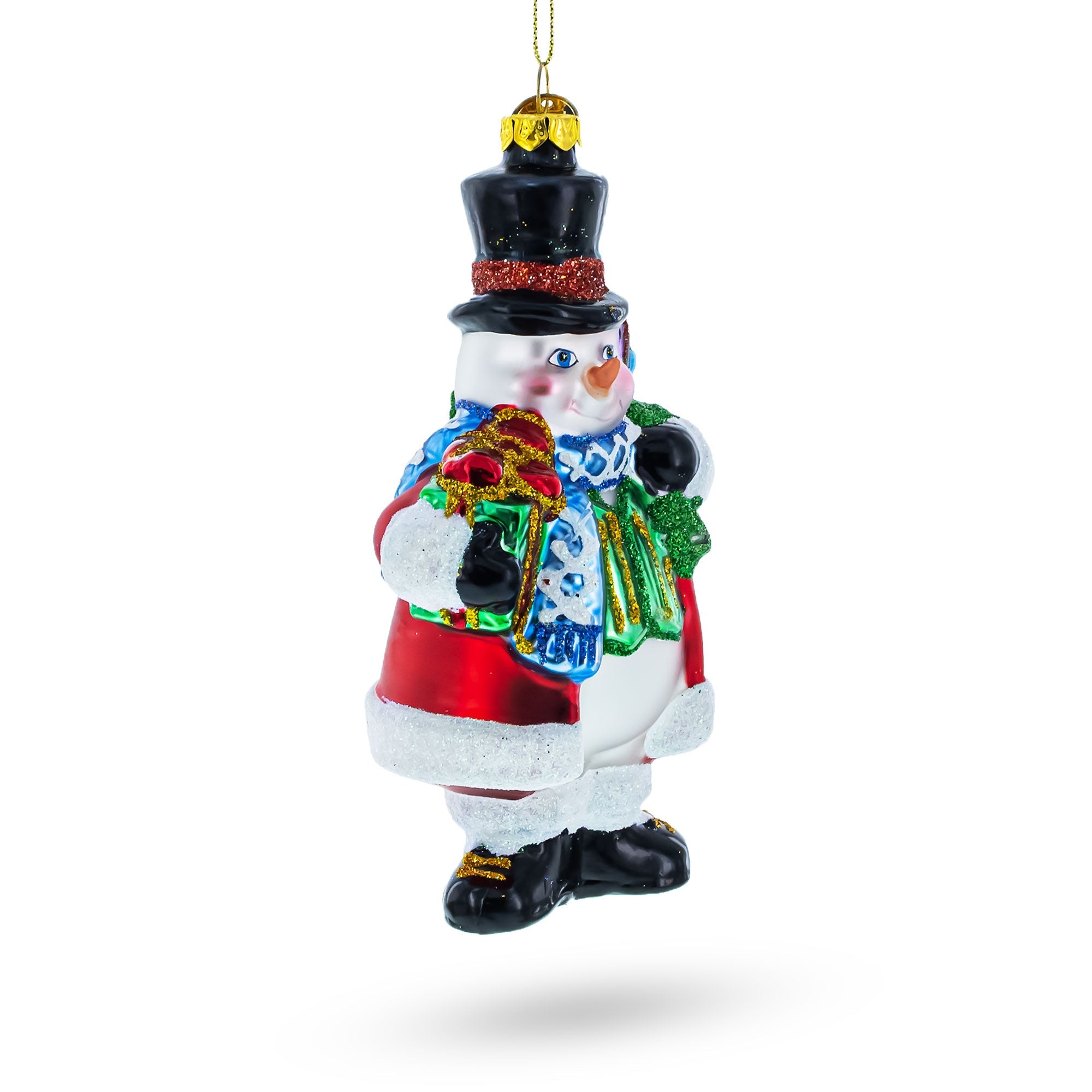 Snowman With Black Hat - Festive Blown Glass Christmas Ornament