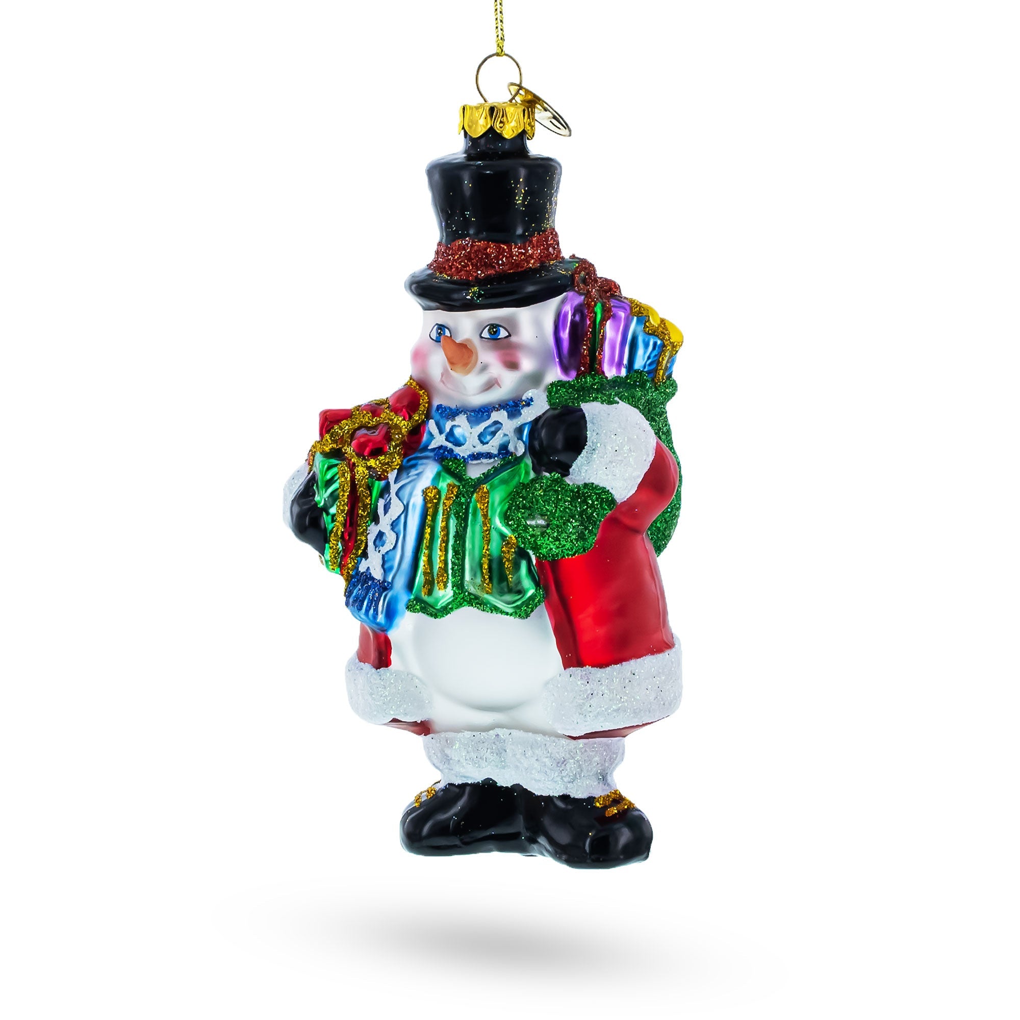 Snowman With Black Hat - Festive Blown Glass Christmas Ornament