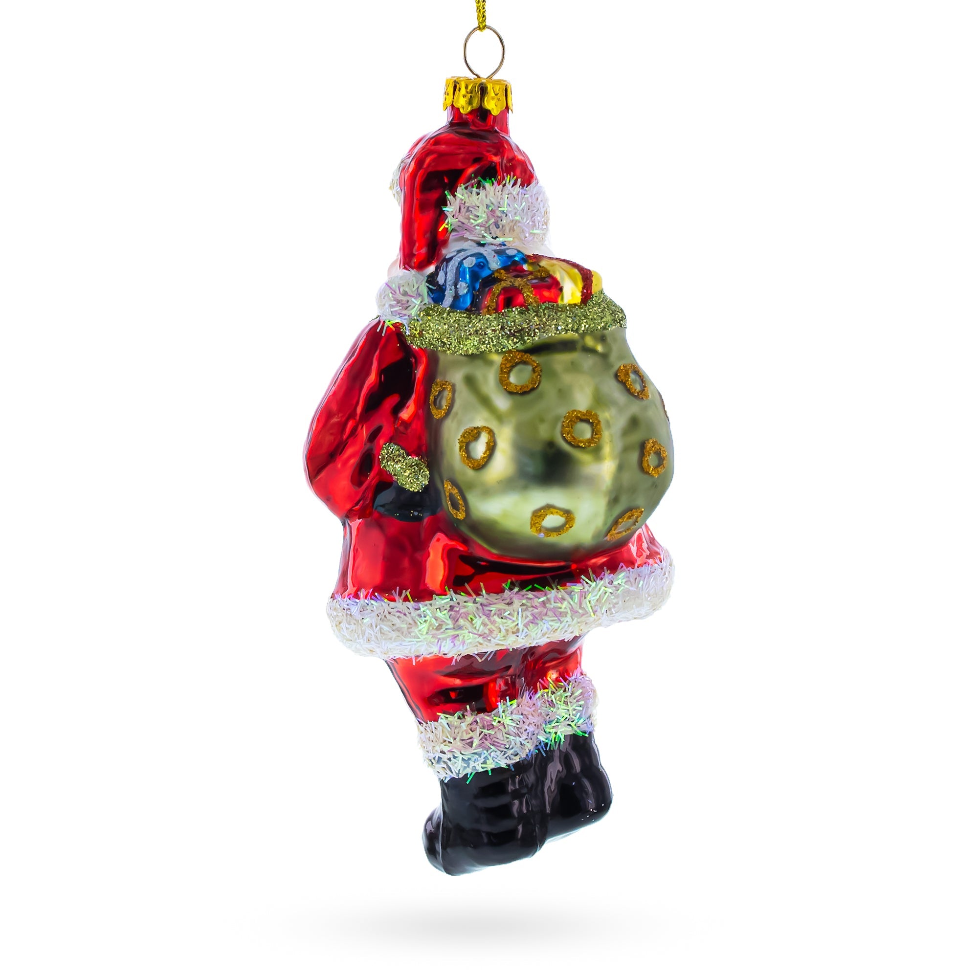 Santa Claus Holding Candy Cane And Gifts - Festive Blown Glass Christmas Ornament