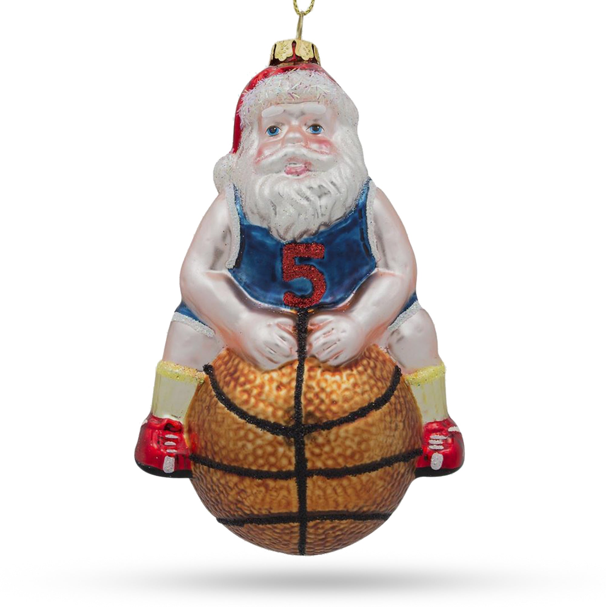 Cheerful Santa Basketball Player - Festive Blown Glass Christmas Ornament