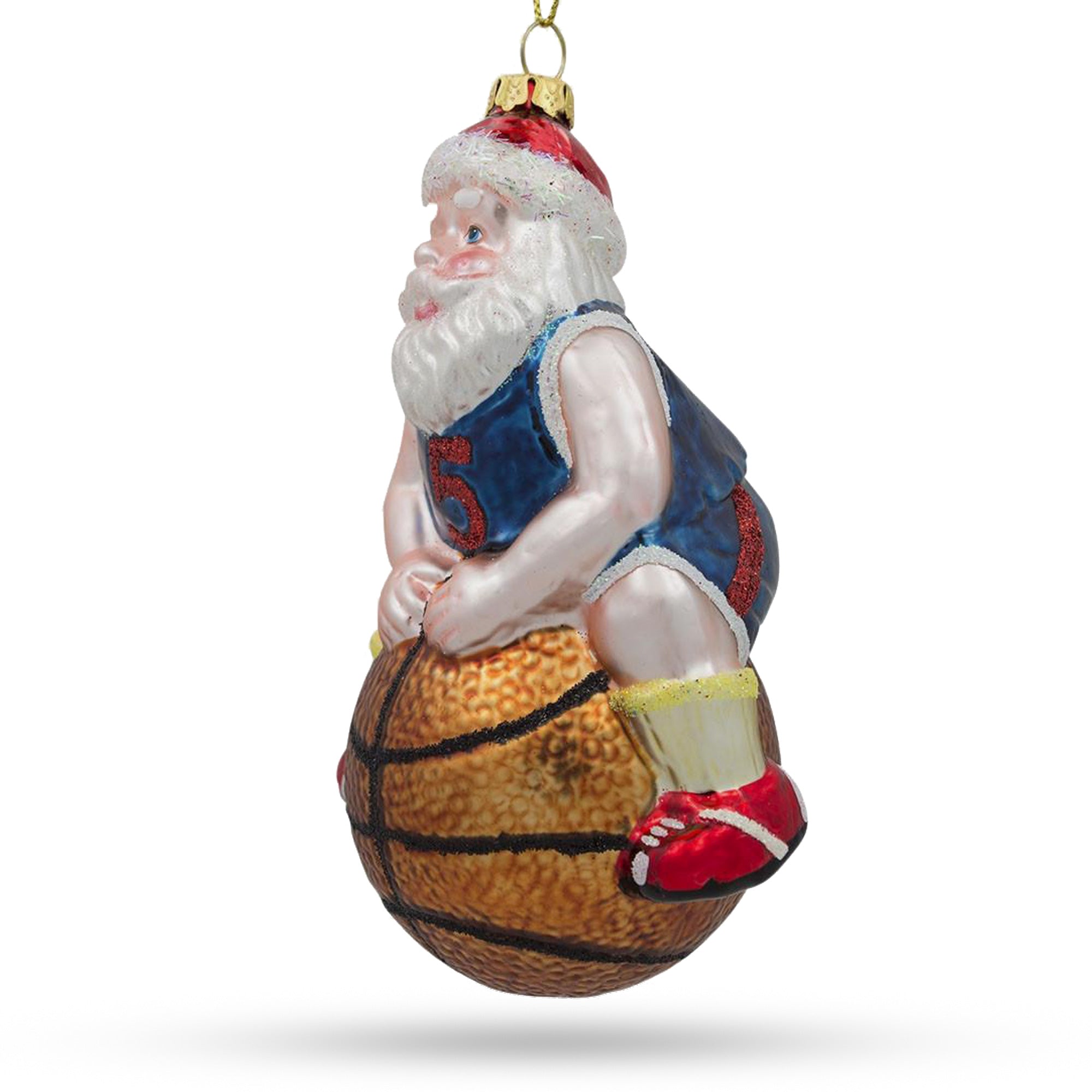 Cheerful Santa Basketball Player - Festive Blown Glass Christmas Ornament