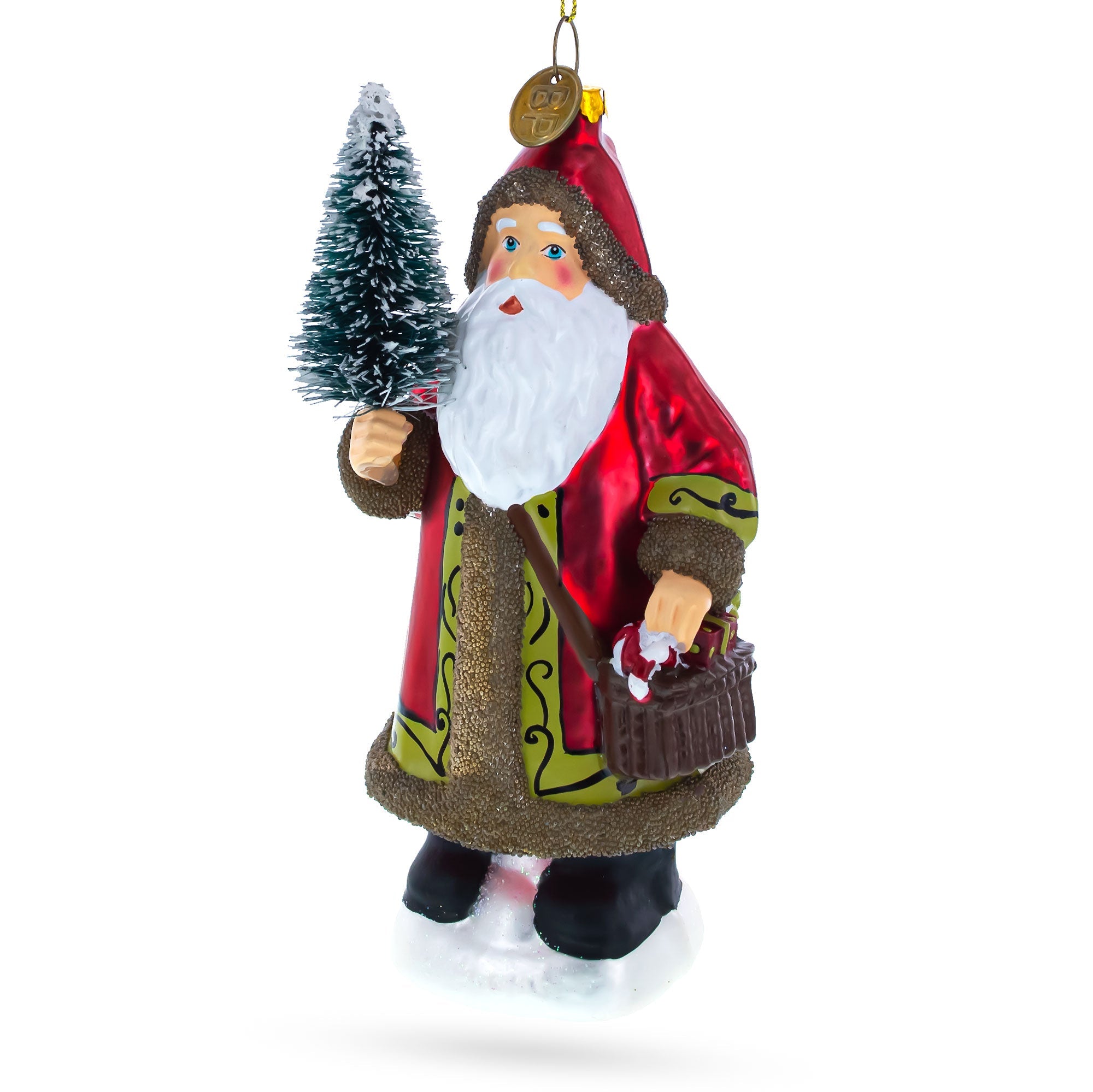 Santa With Fir Tree - Festive Blown Glass Christmas Ornament