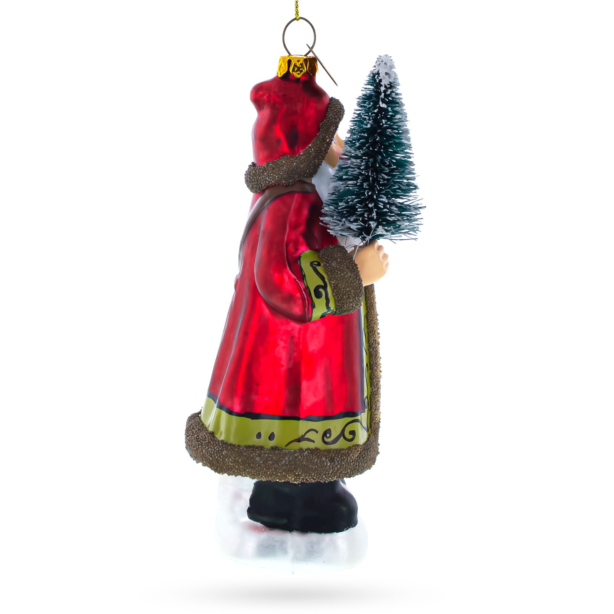 Santa With Fir Tree - Festive Blown Glass Christmas Ornament