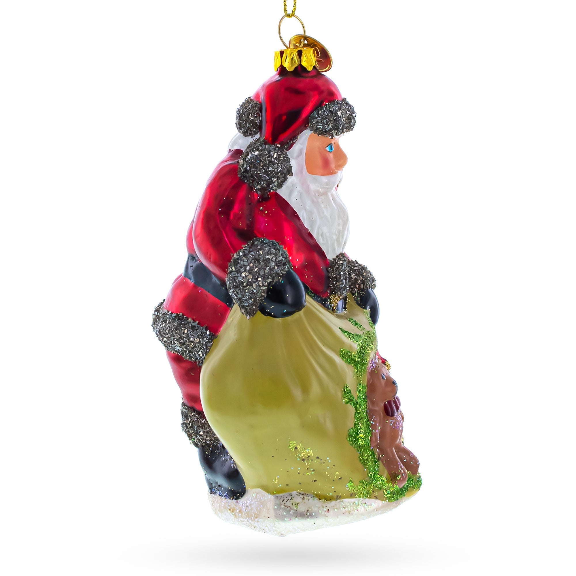 Santa With Gift-filled Bag - Festive Blown Glass Christmas Ornament